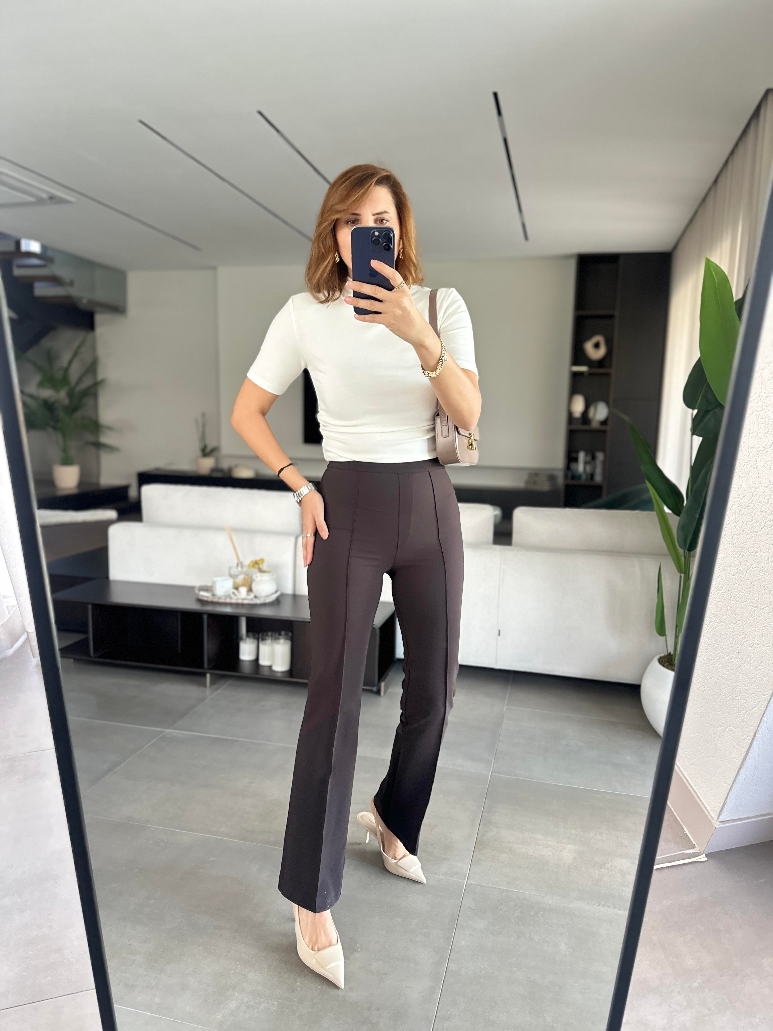 Acı Kahve Önü Dikişli Toparlayıcı Pantolon