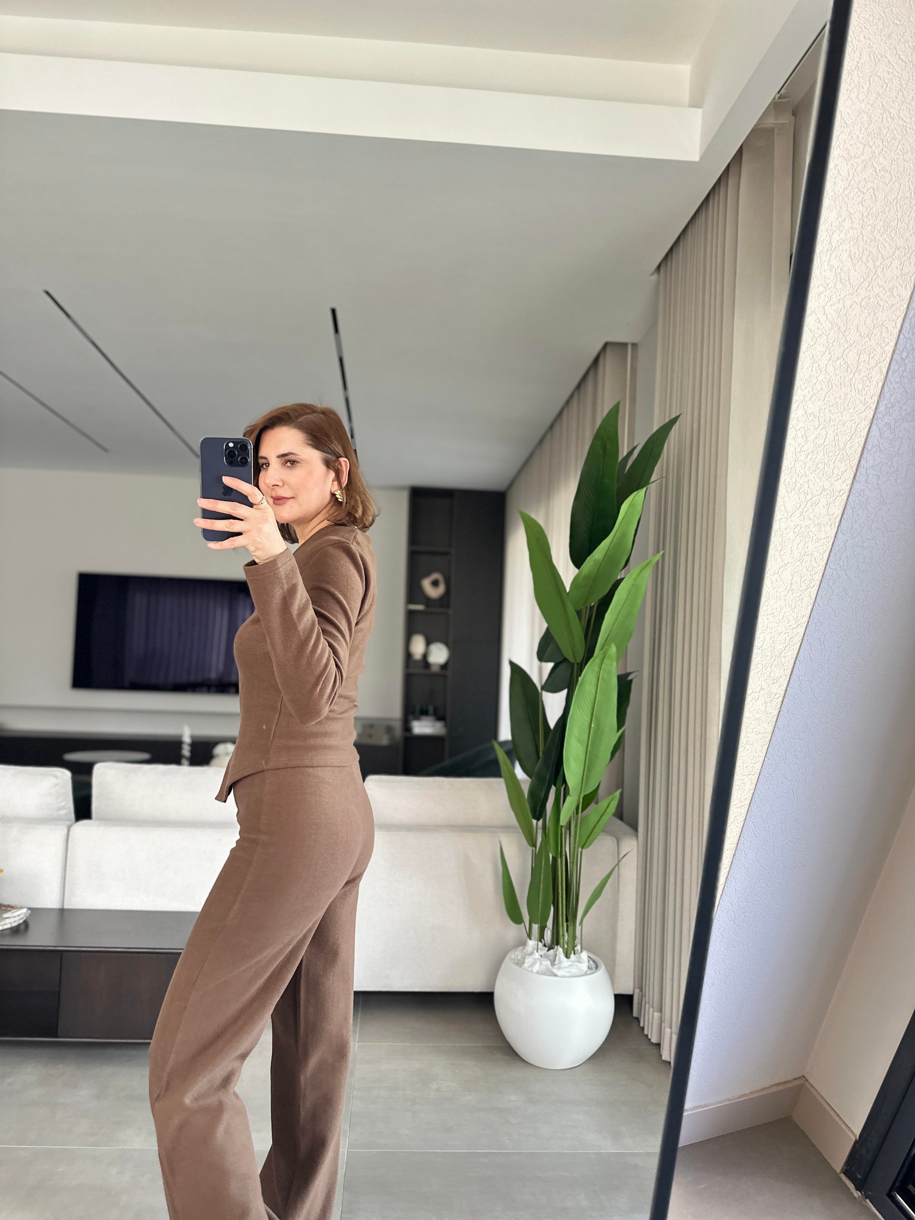 Acı Kahve Önü Düğmeli Ceket Takım