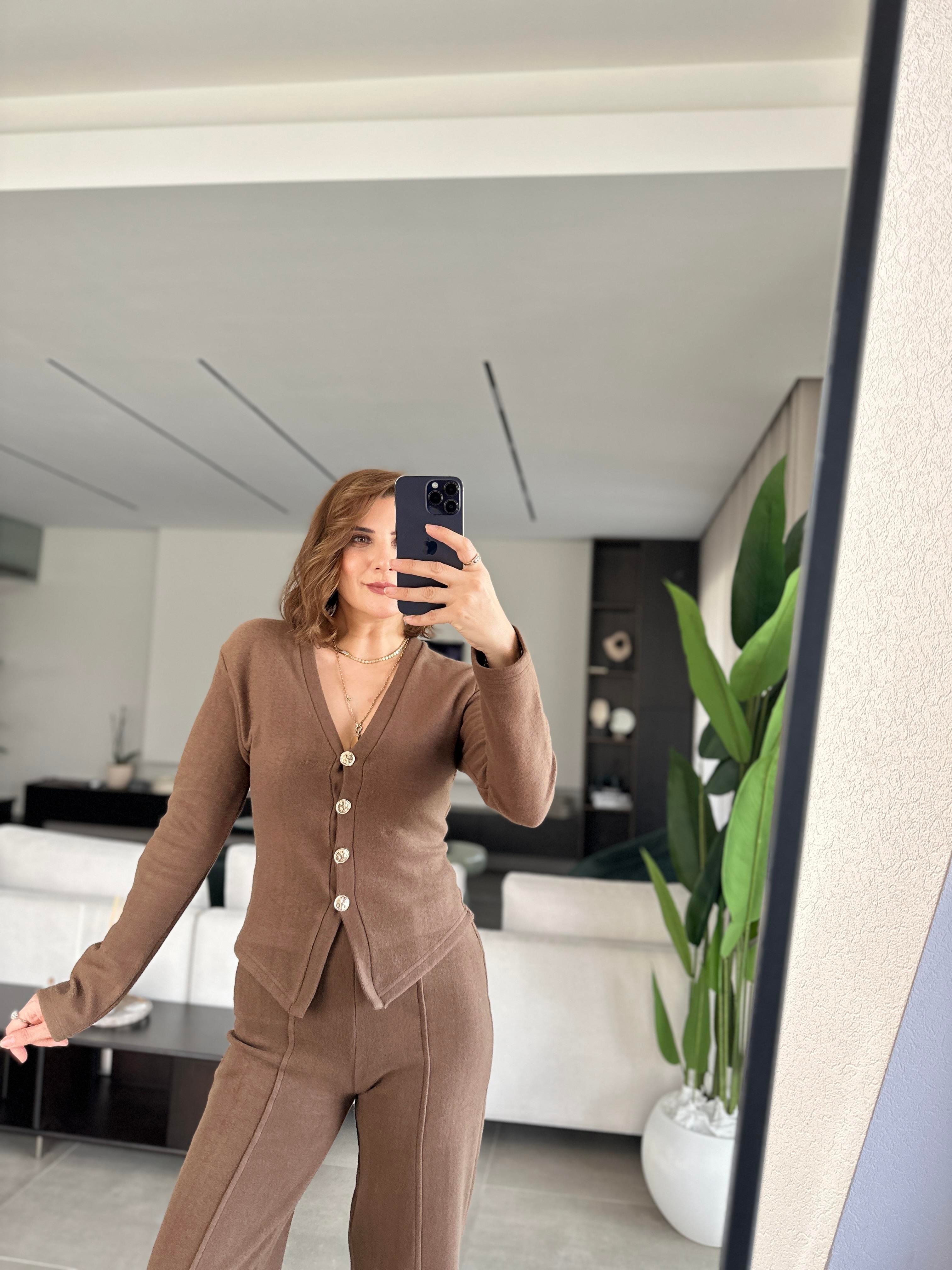 Acı Kahve Önü Düğmeli Ceket Takım