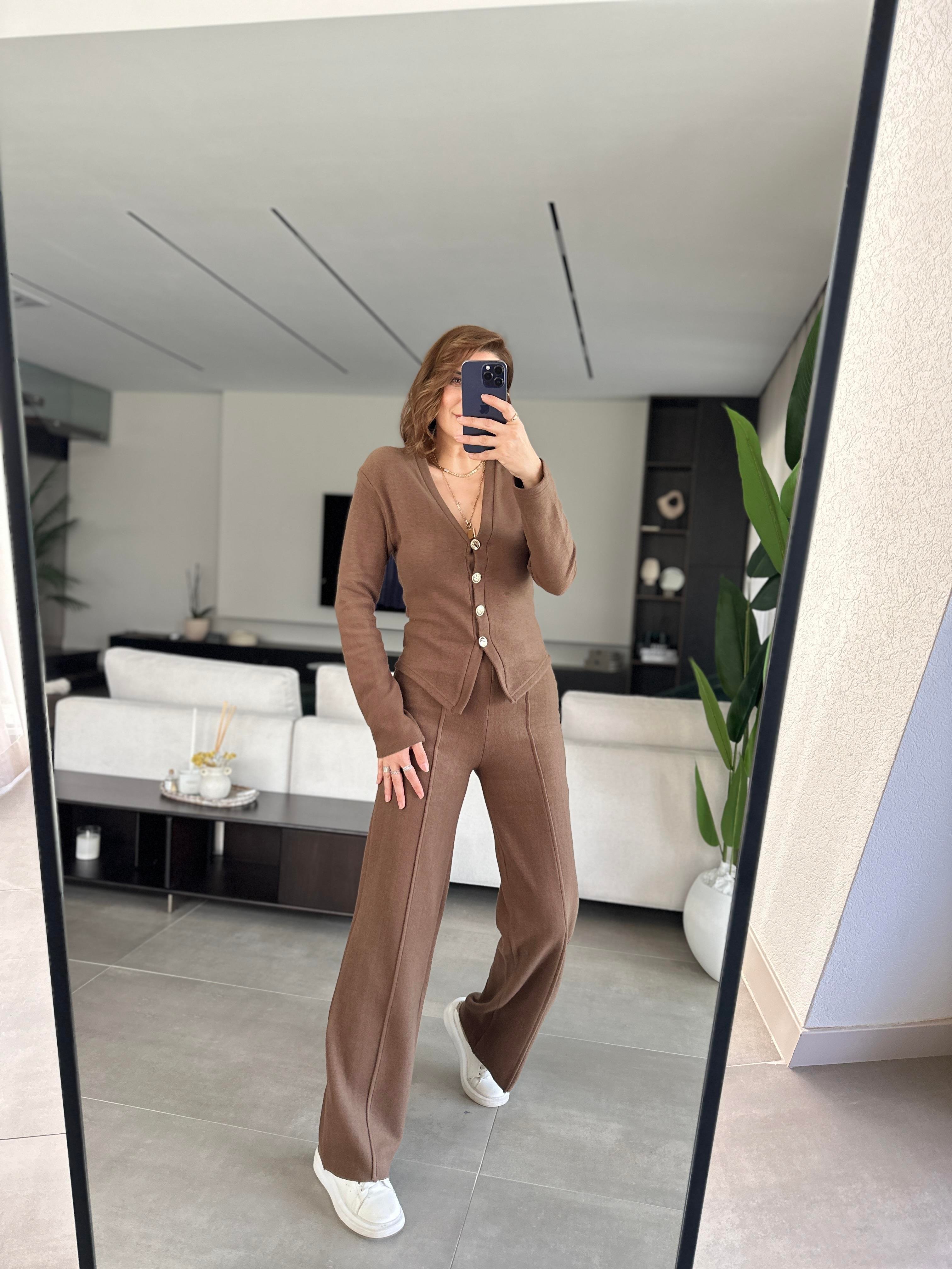 Acı Kahve Önü Düğmeli Ceket Takım