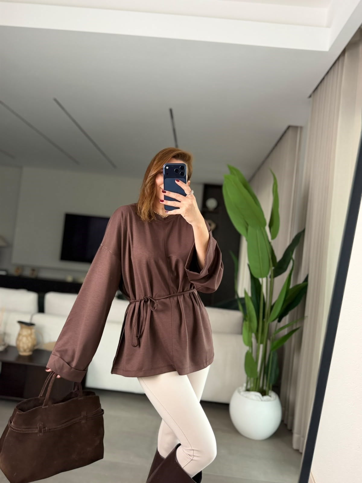 Acı Kahve Oys Bağlamalı Bluz