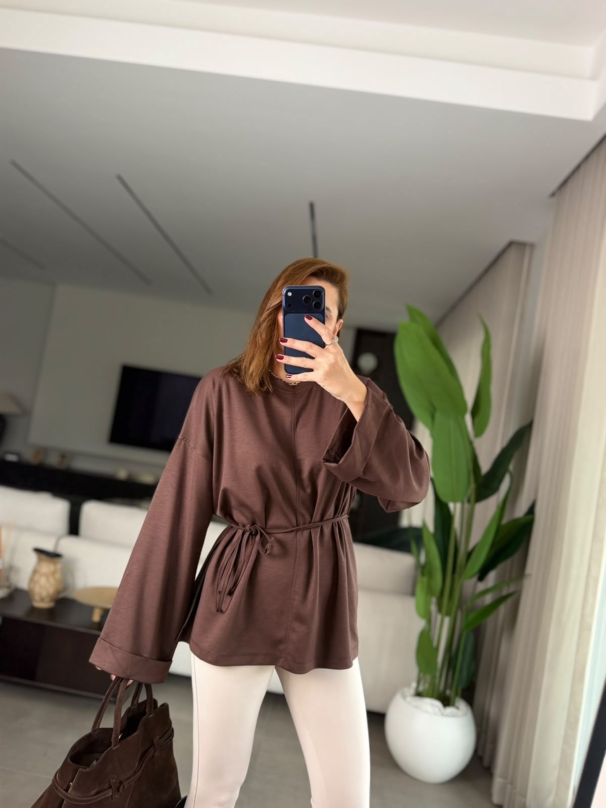 Acı Kahve Oys Bağlamalı Bluz