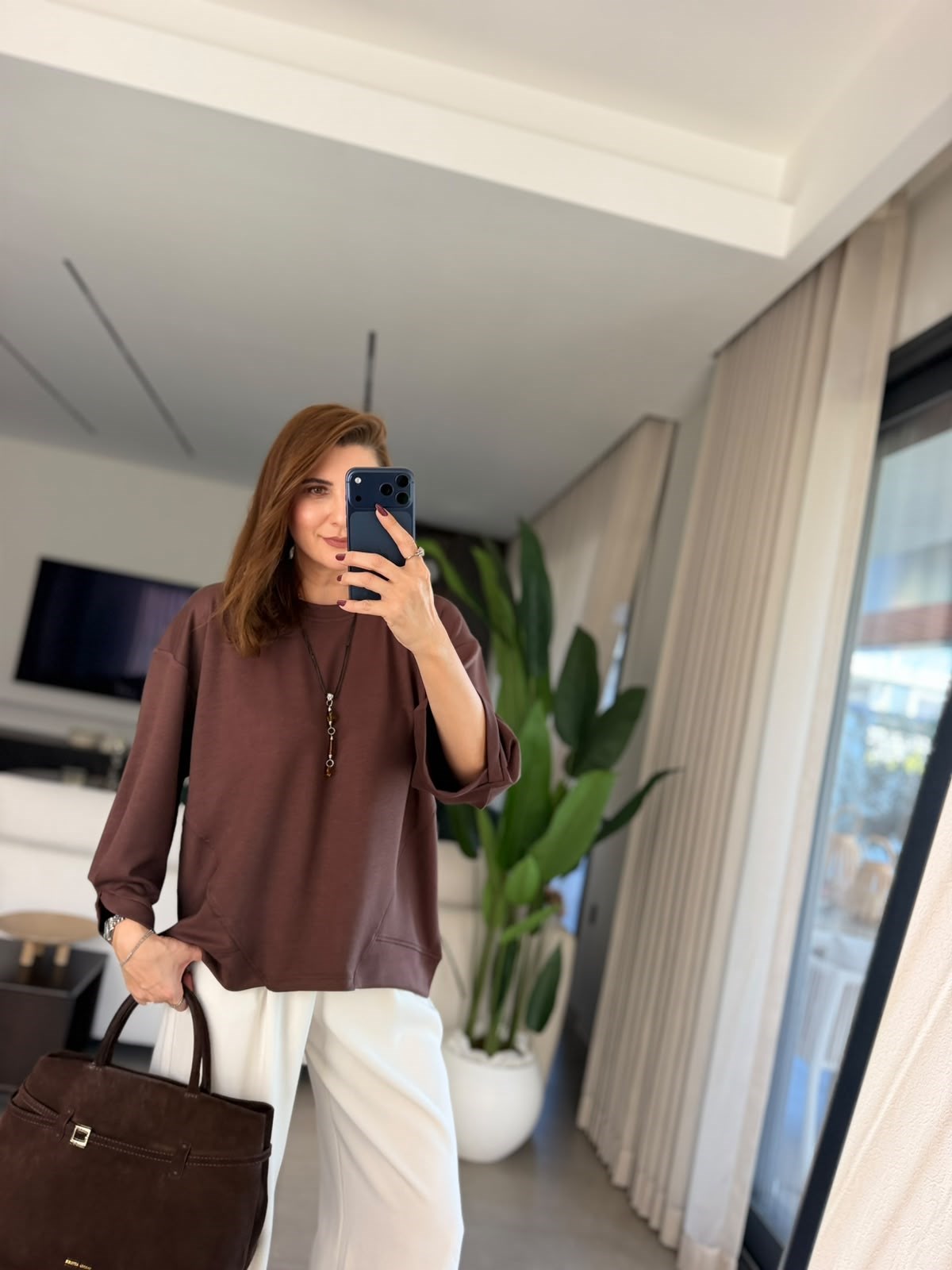 Acı Kahve  Oys Büyük Beden Kolyeli Bluz