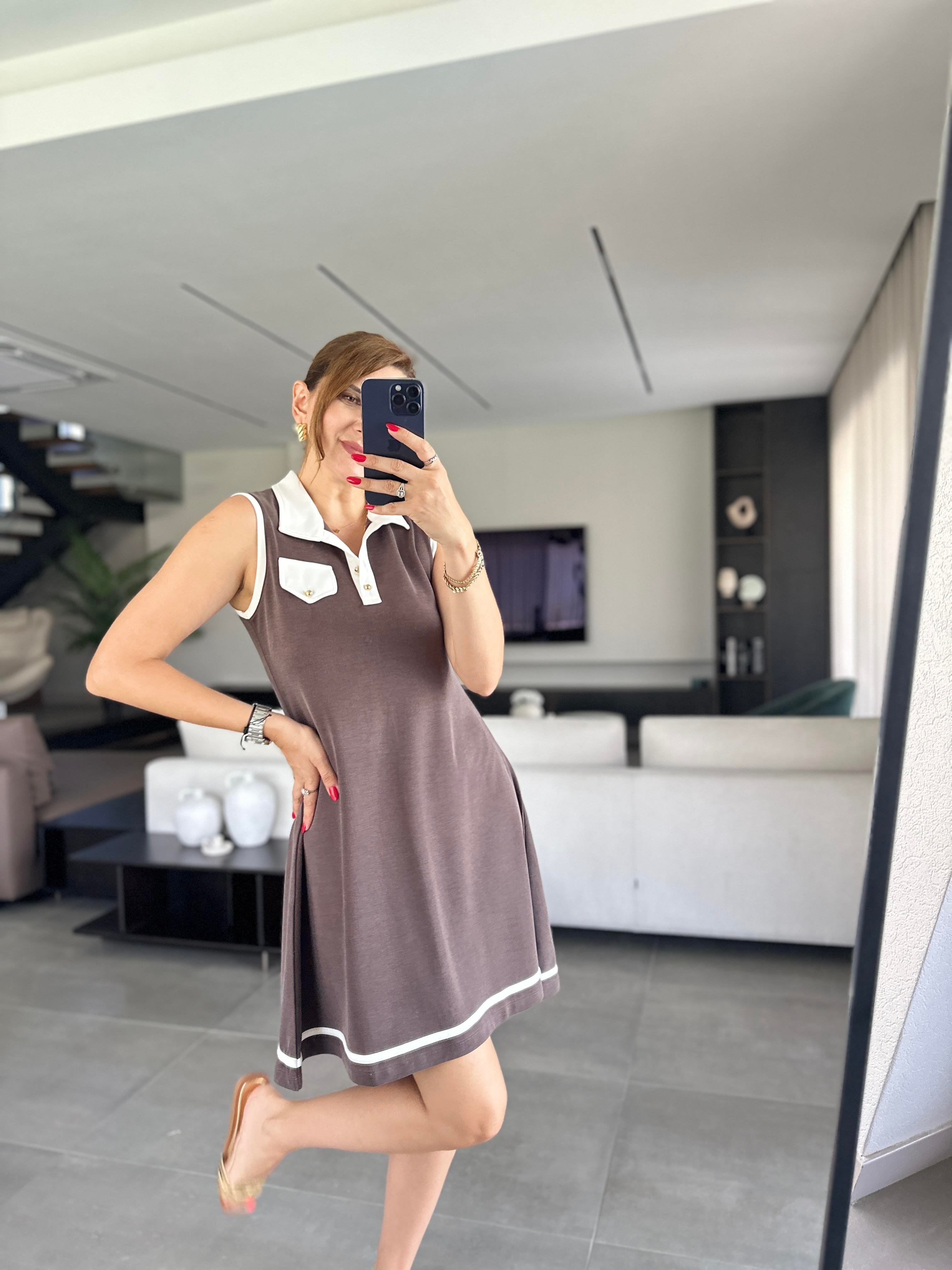Acı Kahve Oys Yakalı Elbise
