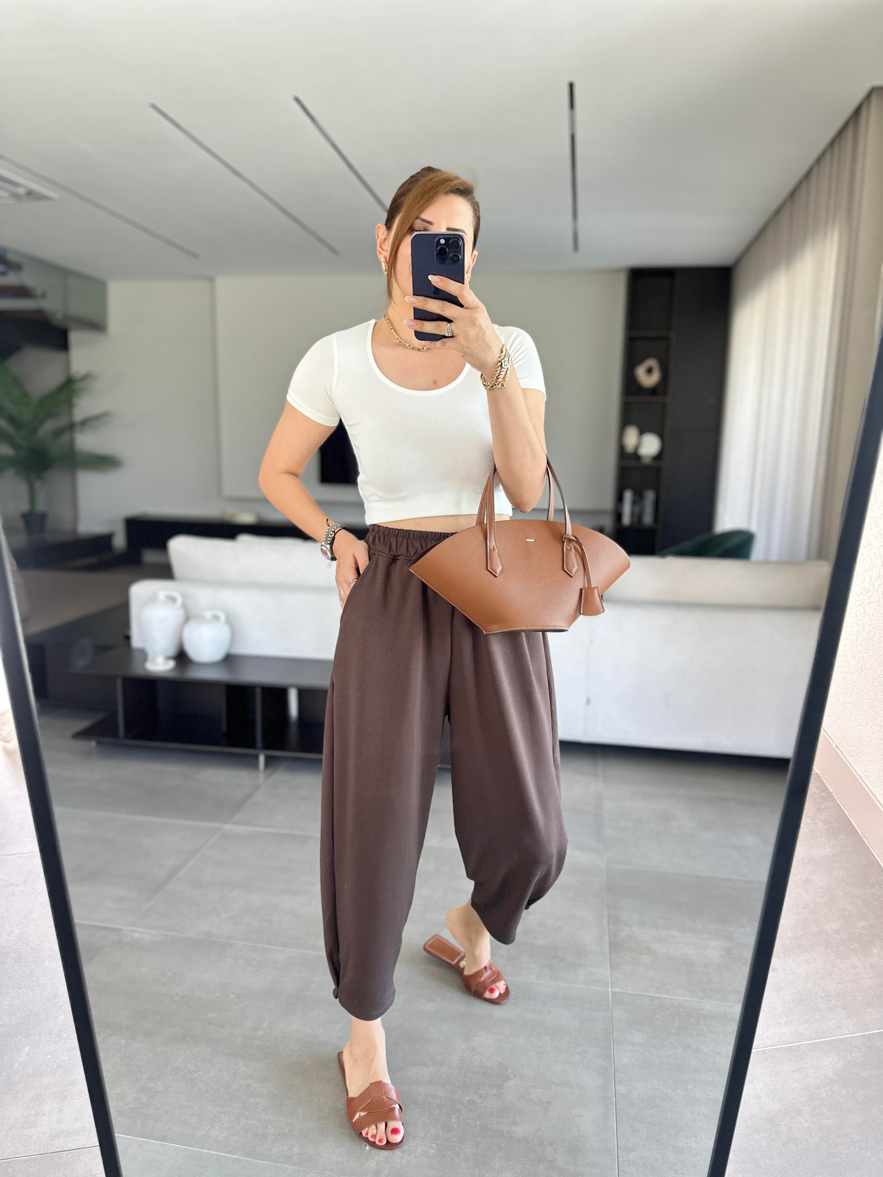 Acı Kahve Paça Tutturmalı Modal Pantolon