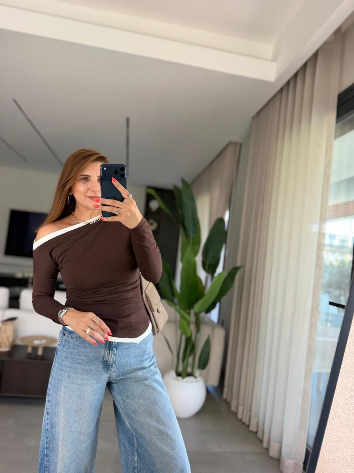 Acı Kahve Paris Kontrast Biyeli Bluz