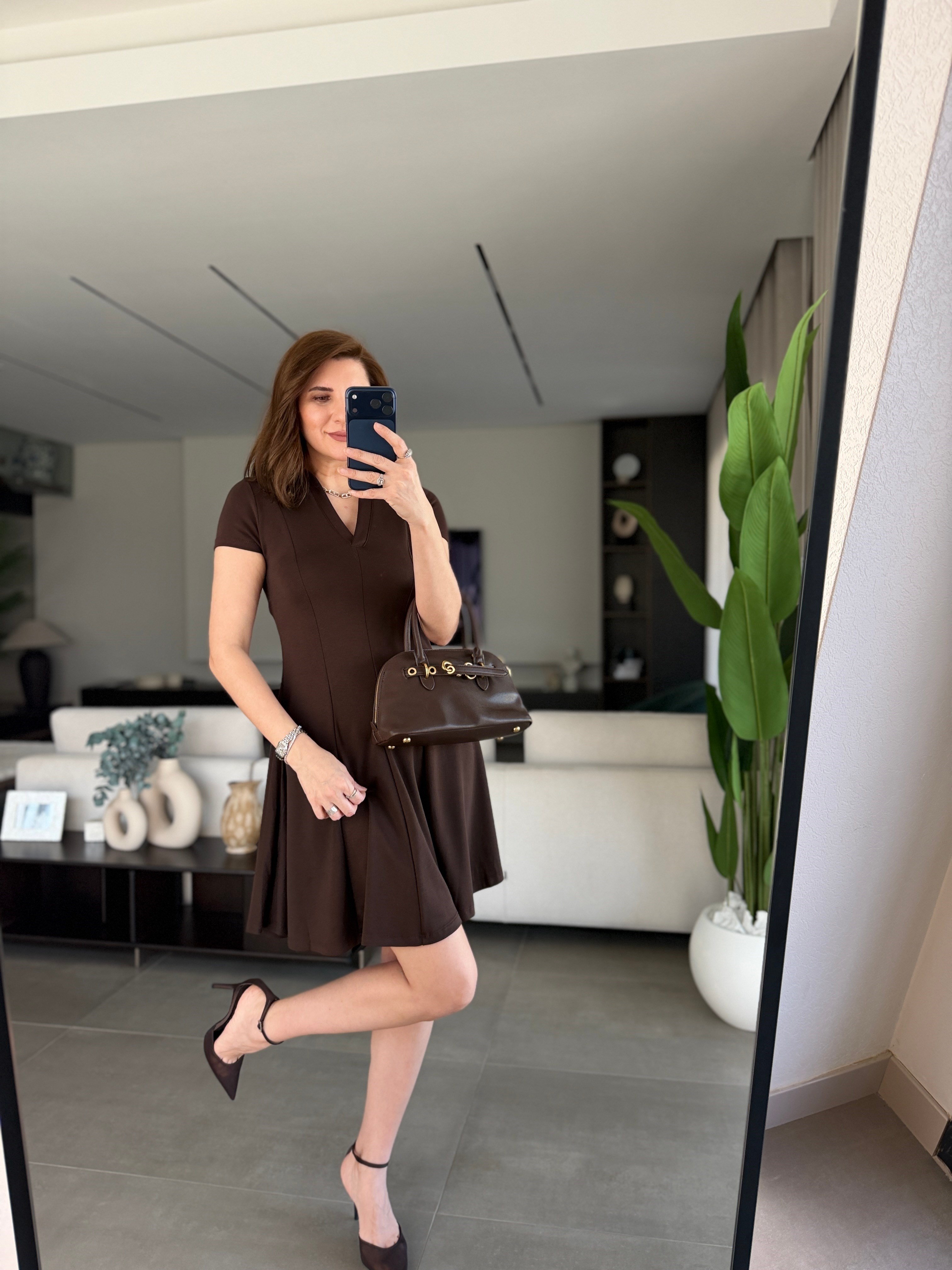 Acı Kahve Polo Yaka A Kesim Elbise