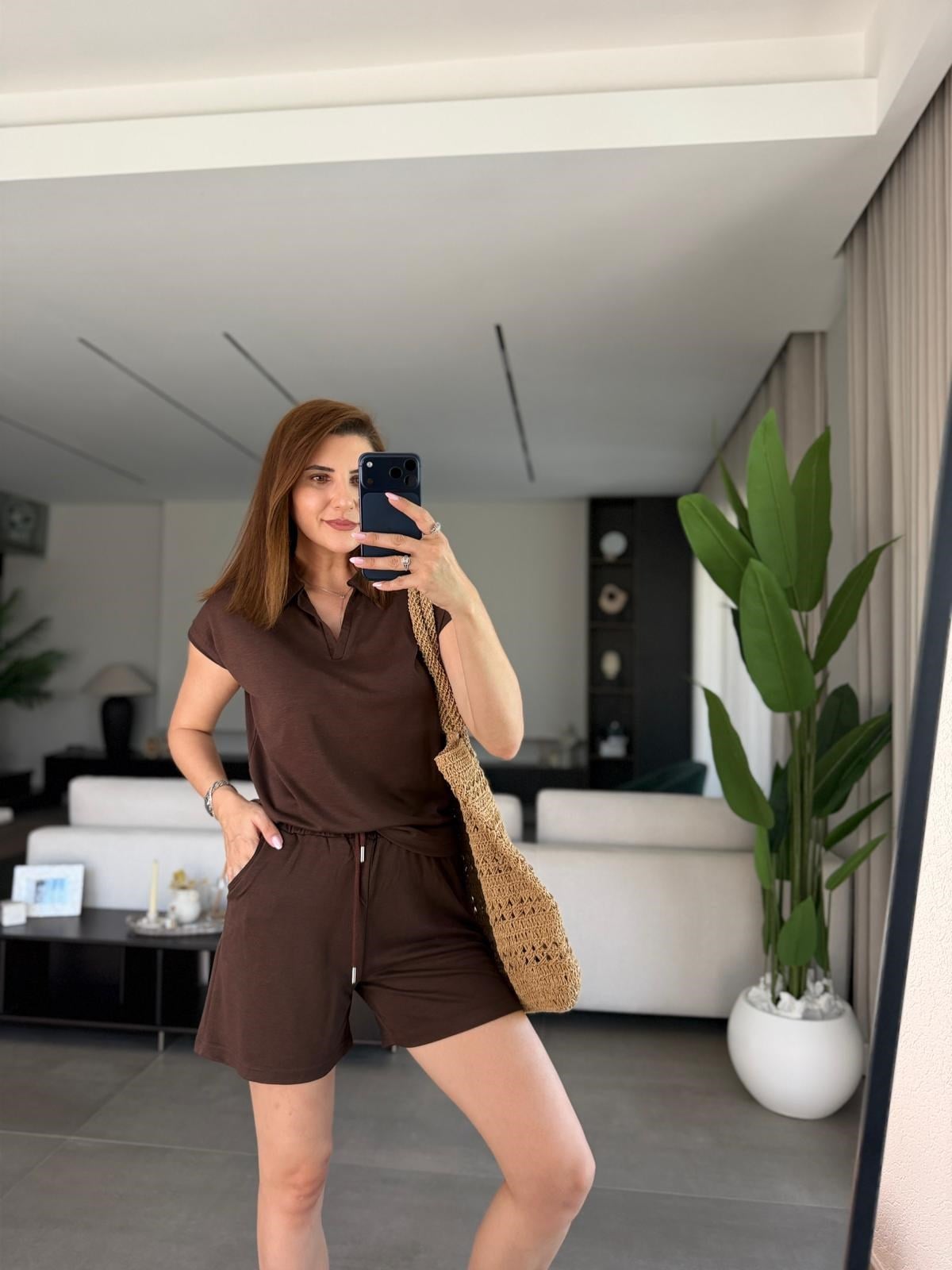 Acı Kahve  Polo Yaka Oys Şort Takım