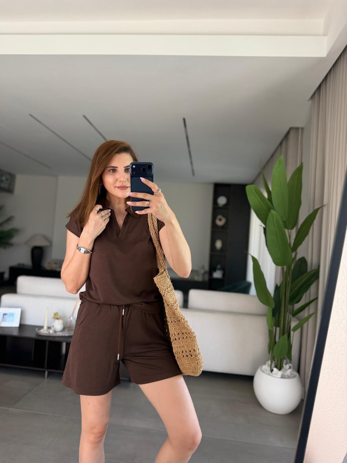 Acı Kahve  Polo Yaka Oys Şort Takım