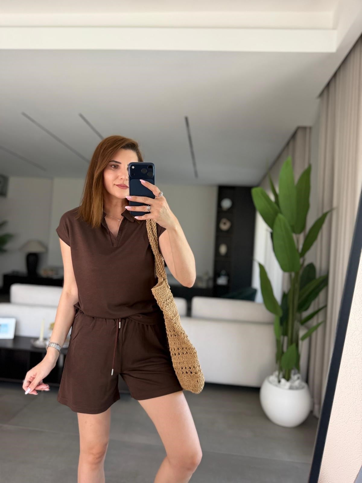 Acı Kahve  Polo Yaka Oys Şort Takım