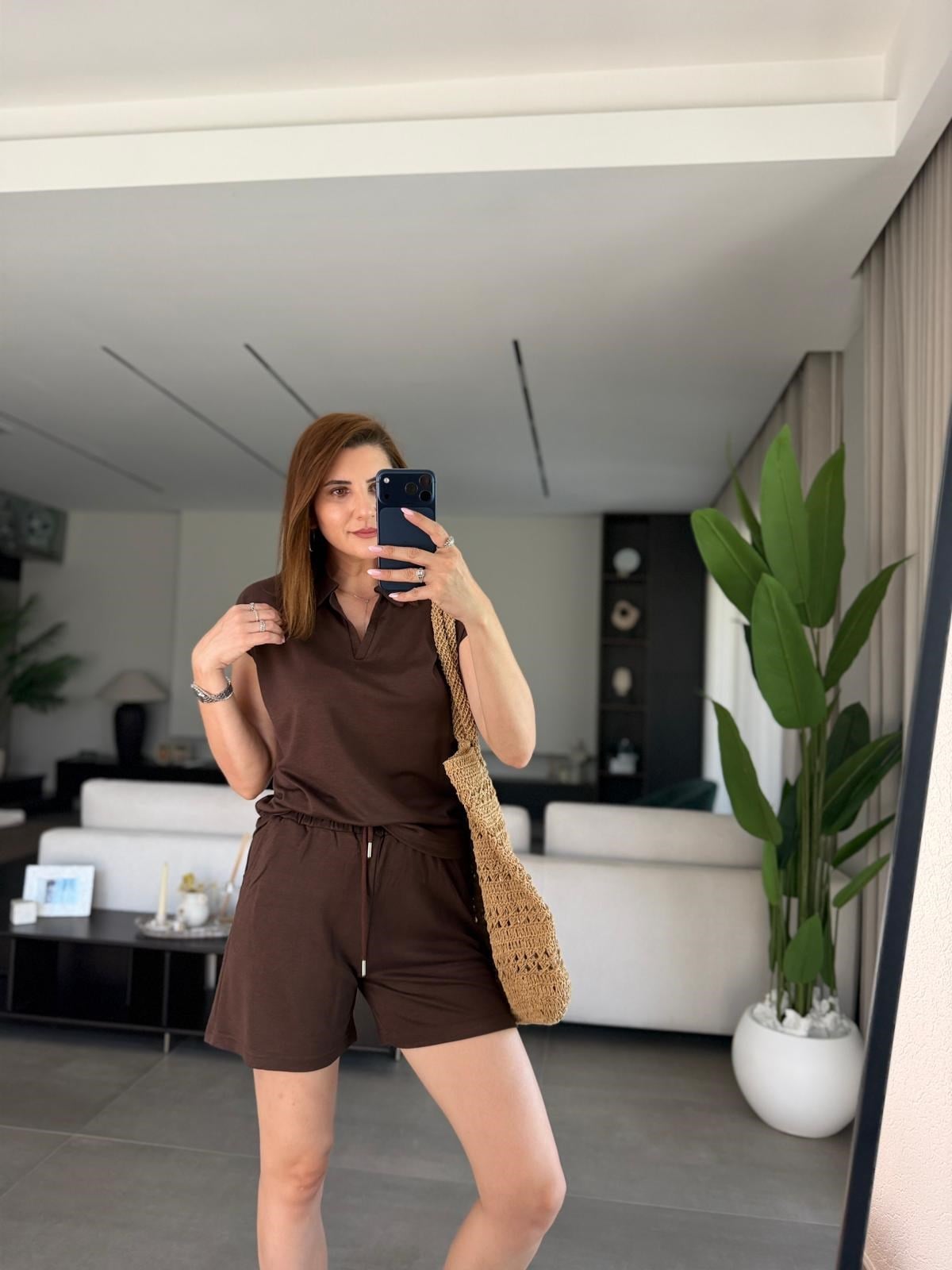 Acı Kahve  Polo Yaka Oys Şort Takım