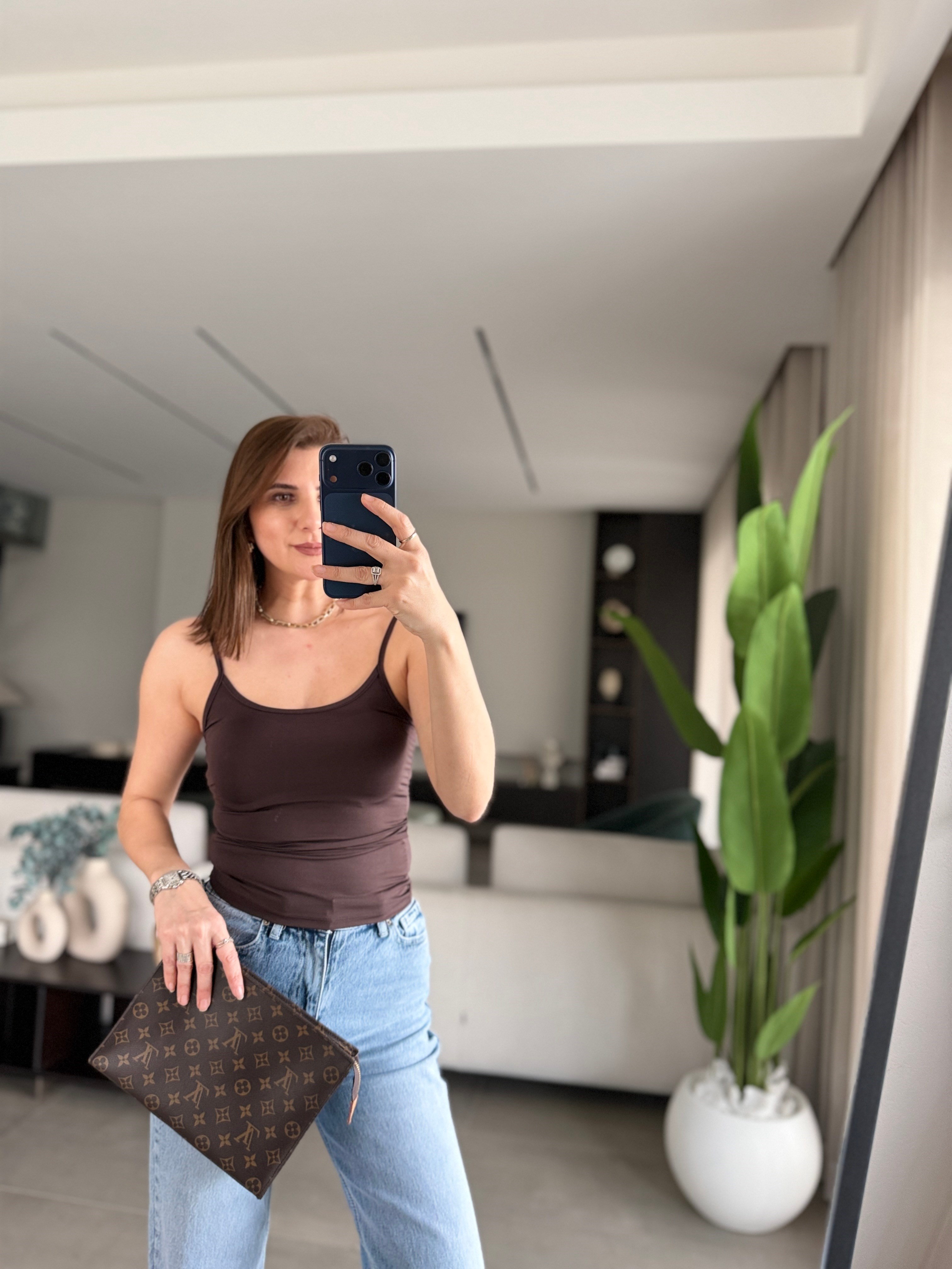 Acı Kahve Polyemid İp Askılı Atlet