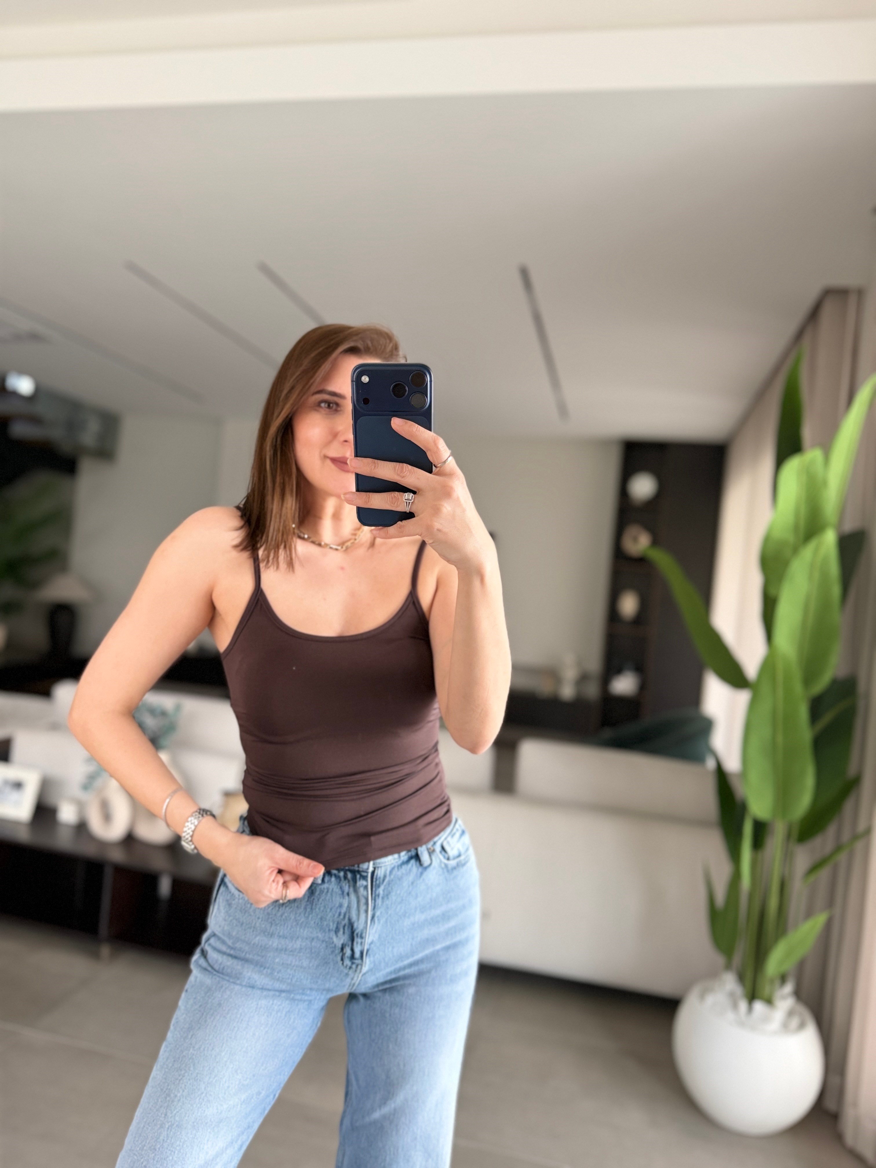 Acı Kahve Polyemid İp Askılı Atlet