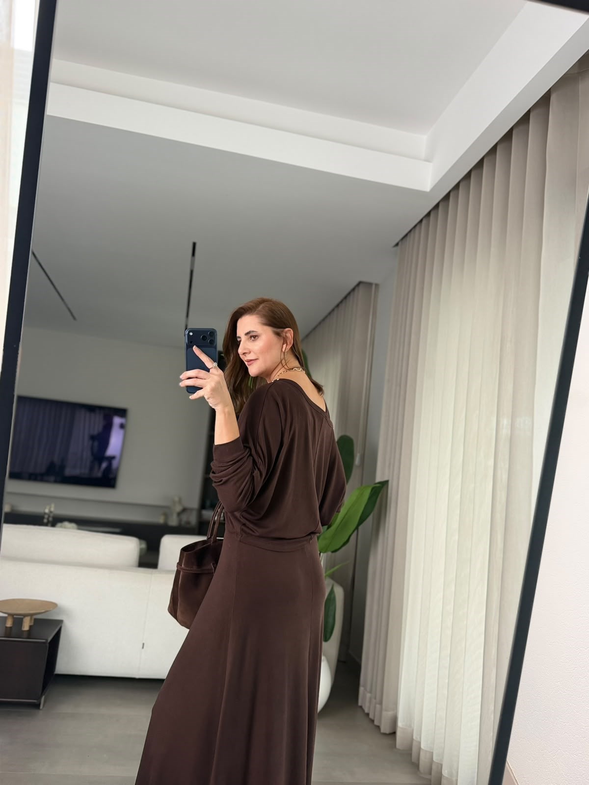 Acı Kahve Rivet Detaylı İkili Elbise