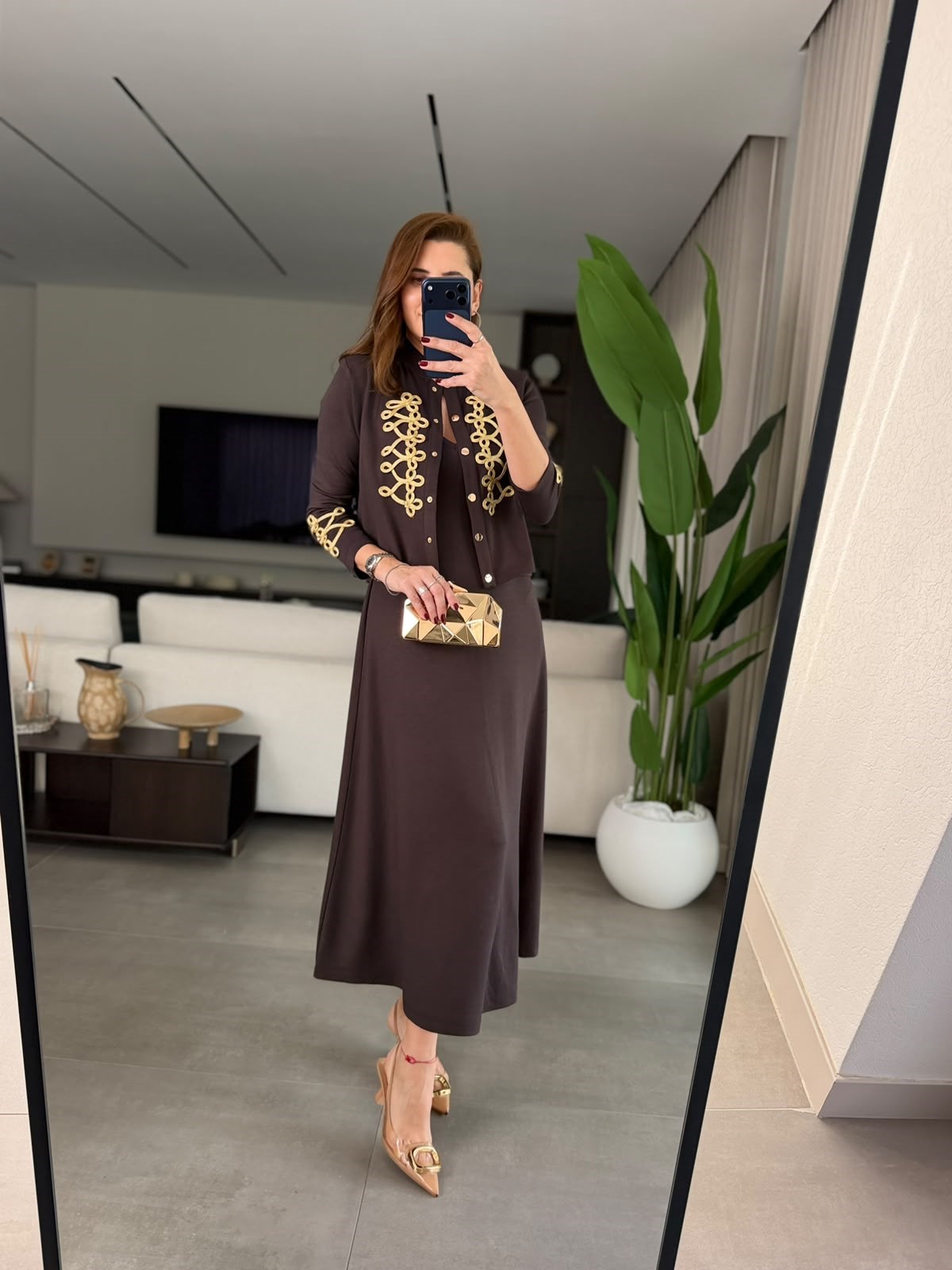 Acı Kahve  Royal İşlemeli Ceketli Elbise