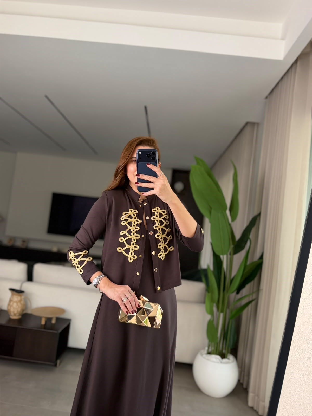 Acı Kahve  Royal İşlemeli Ceketli Elbise