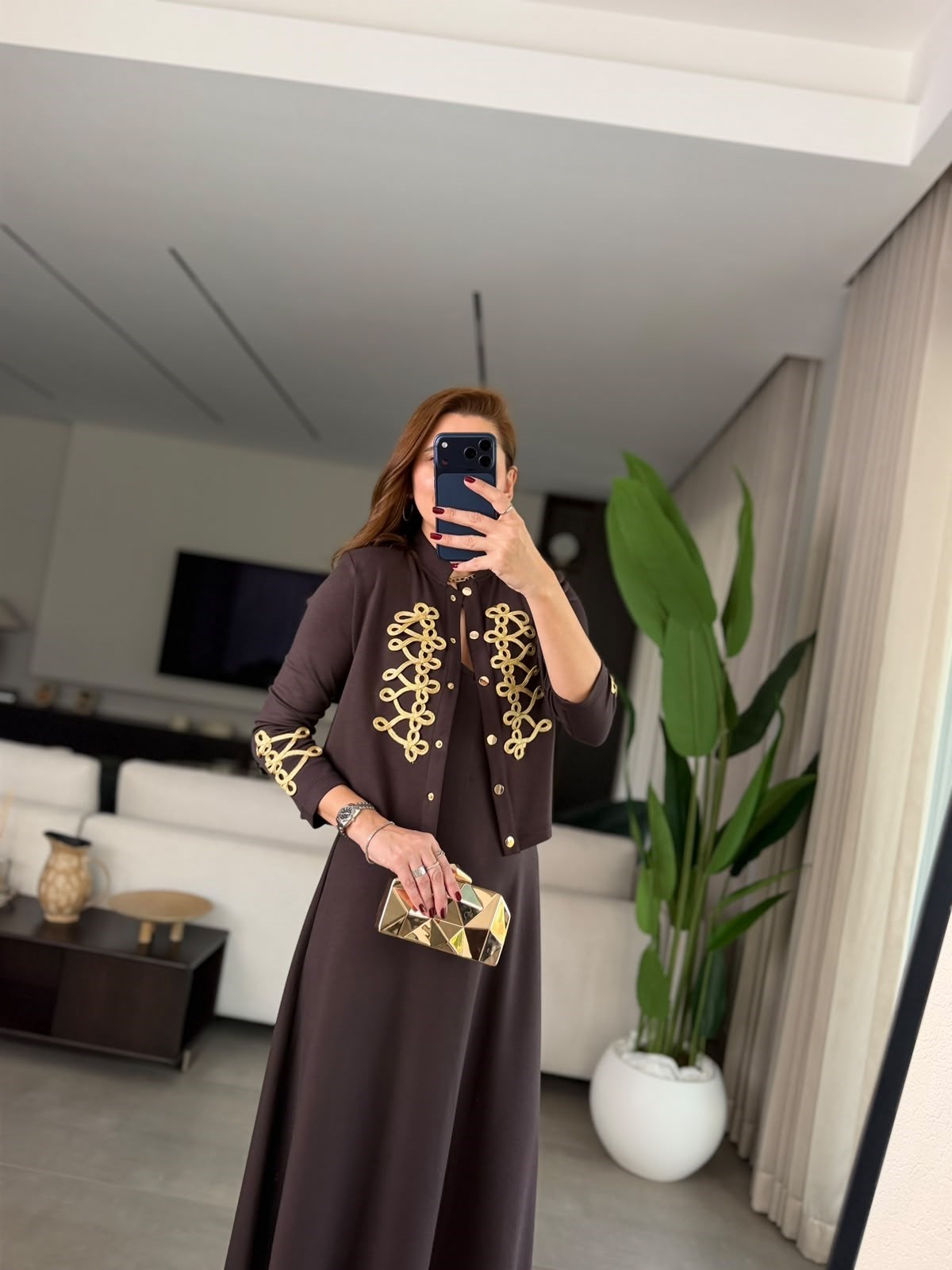 Acı Kahve  Royal İşlemeli Ceketli Elbise