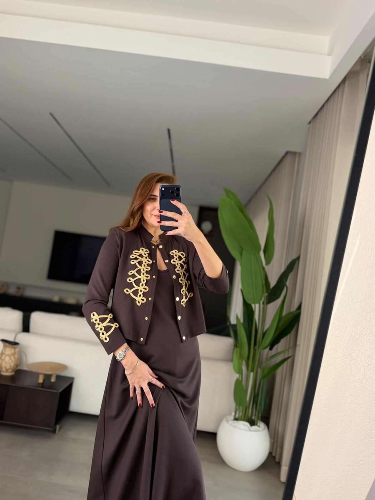Acı Kahve  Royal İşlemeli Ceketli Elbise