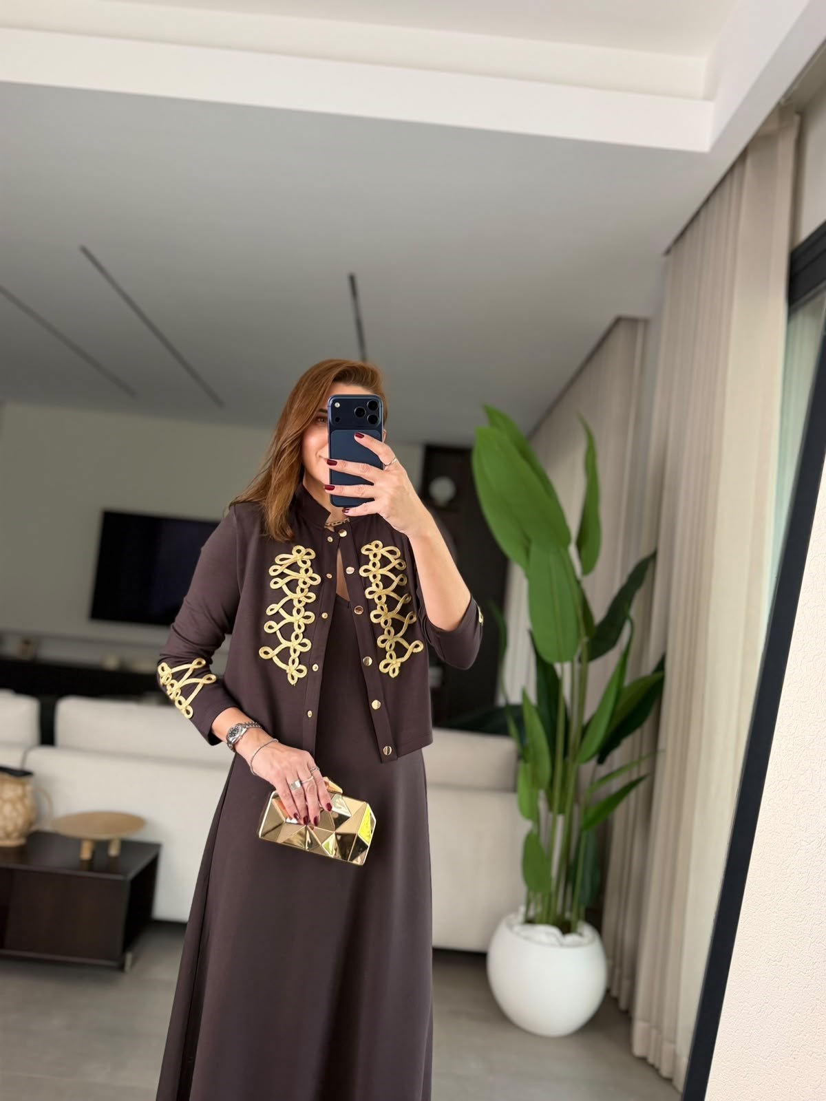 Acı Kahve  Royal İşlemeli Ceketli Elbise