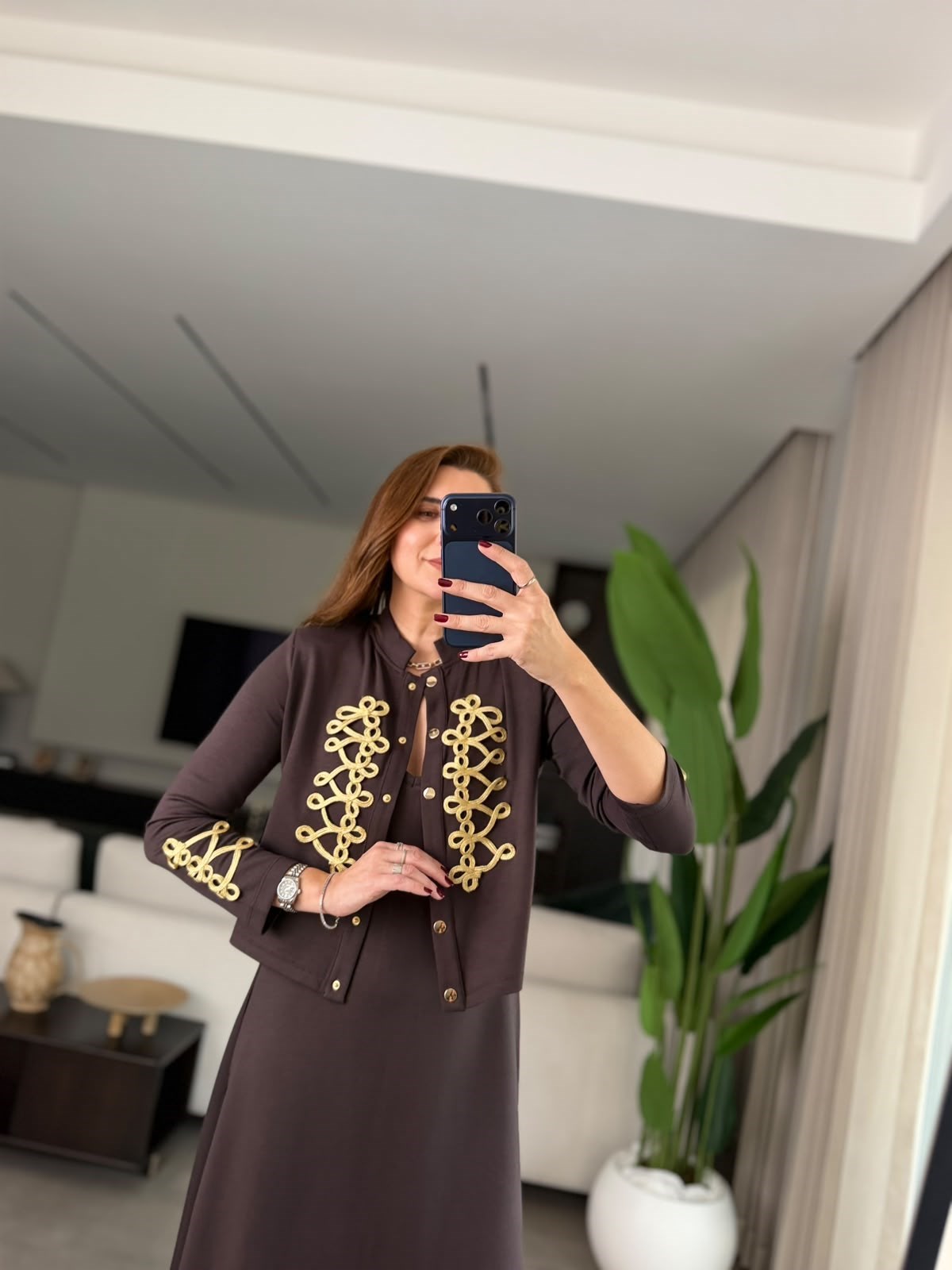 Acı Kahve  Royal İşlemeli Ceketli Elbise