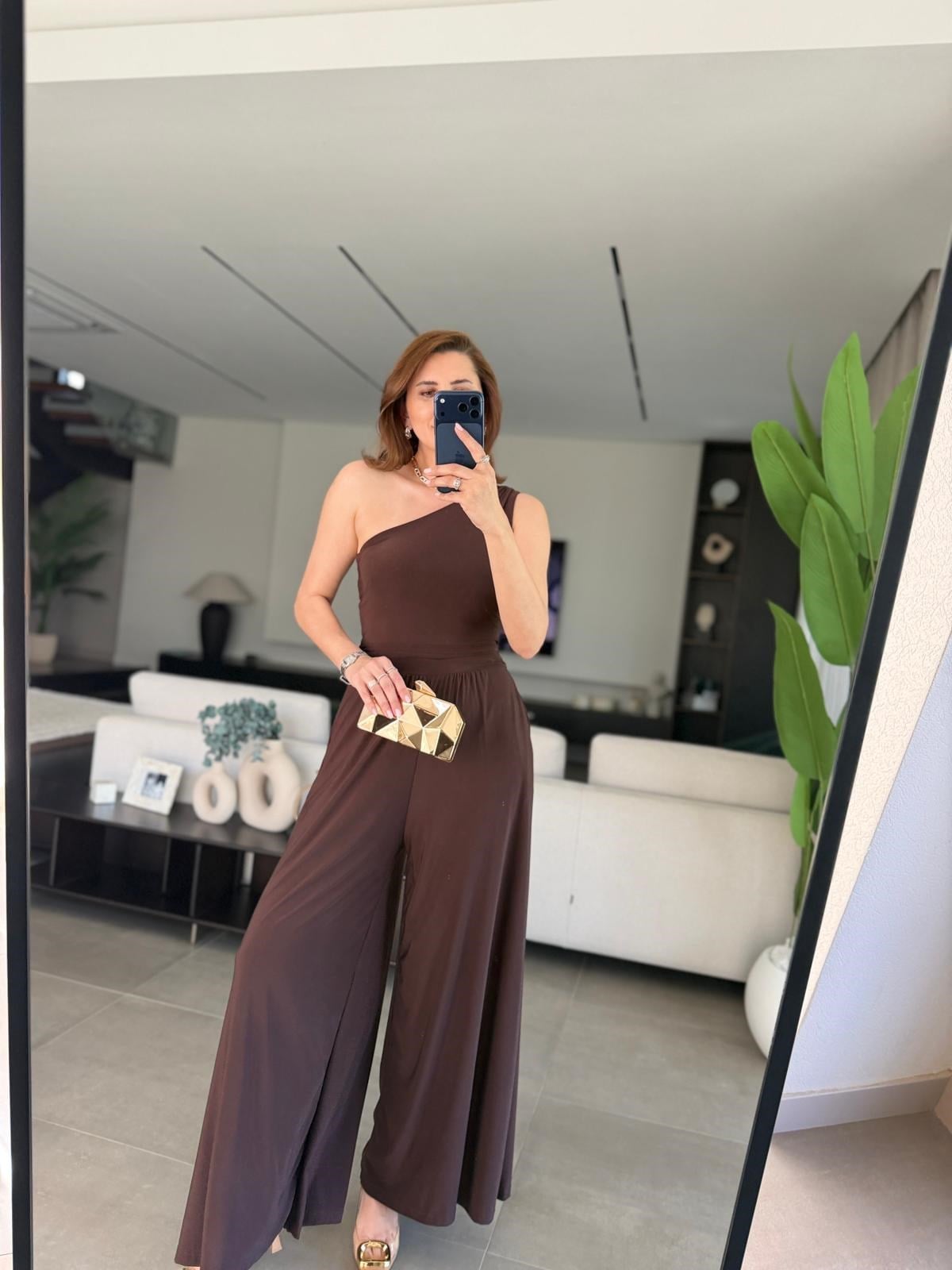 Acı Kahve Sandy Tek Omuz Tulum