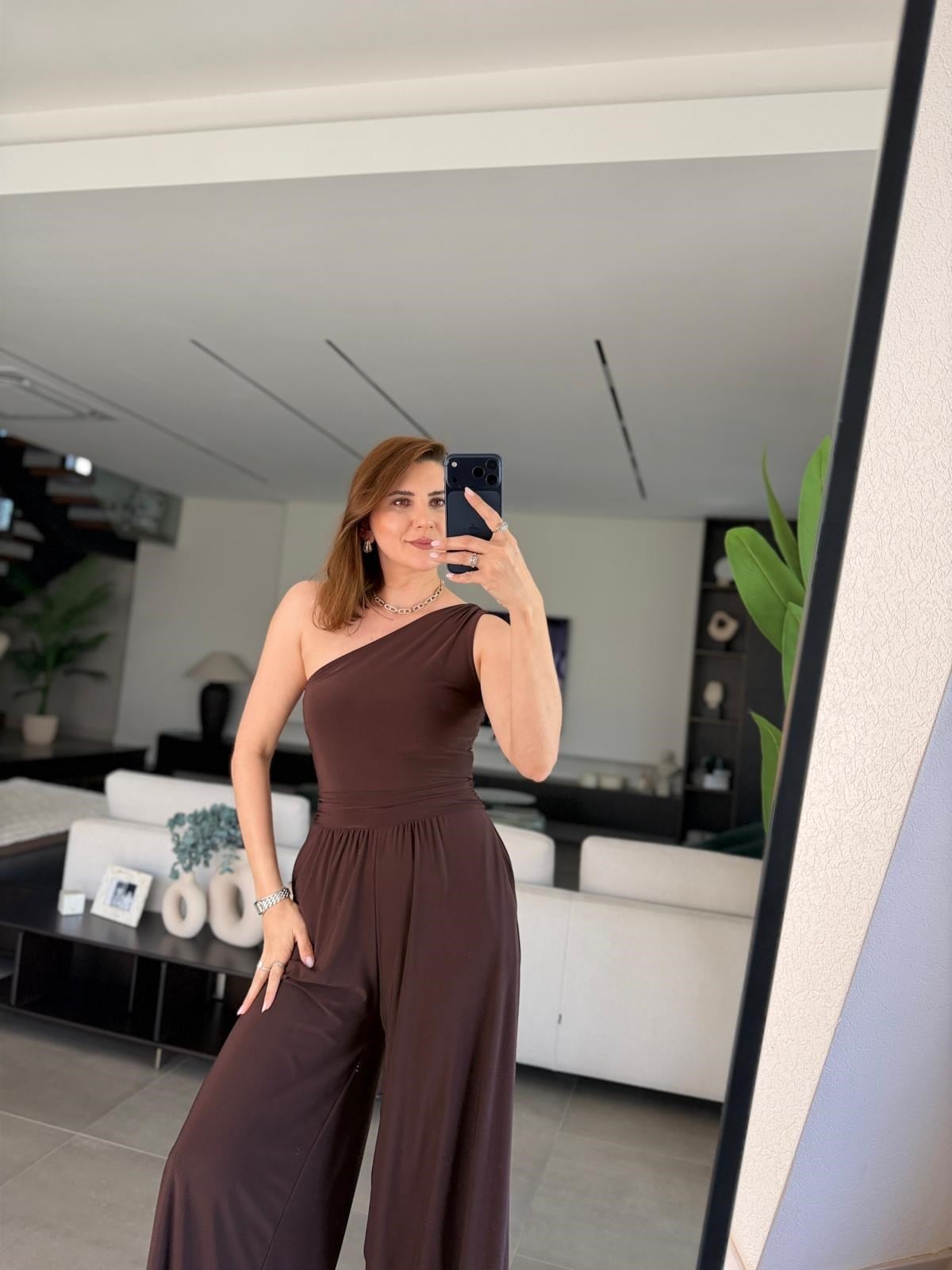 Acı Kahve Sandy Tek Omuz Tulum