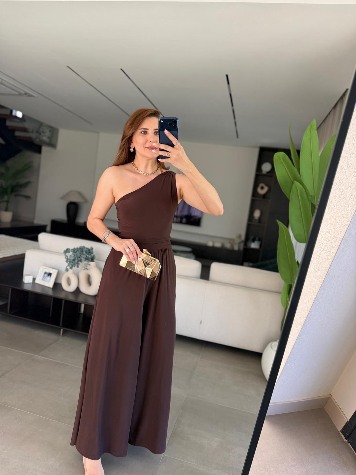 Acı Kahve Sandy Tek Omuz Tulum