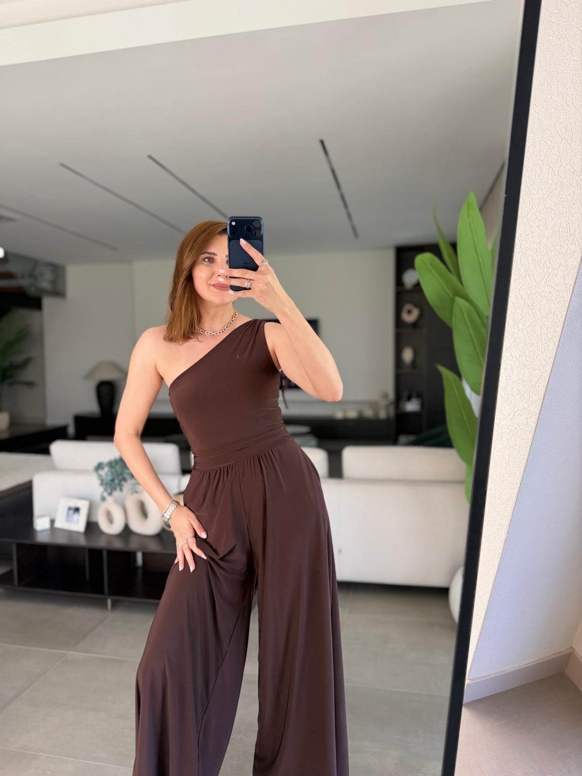 Acı Kahve Sandy Tek Omuz Tulum