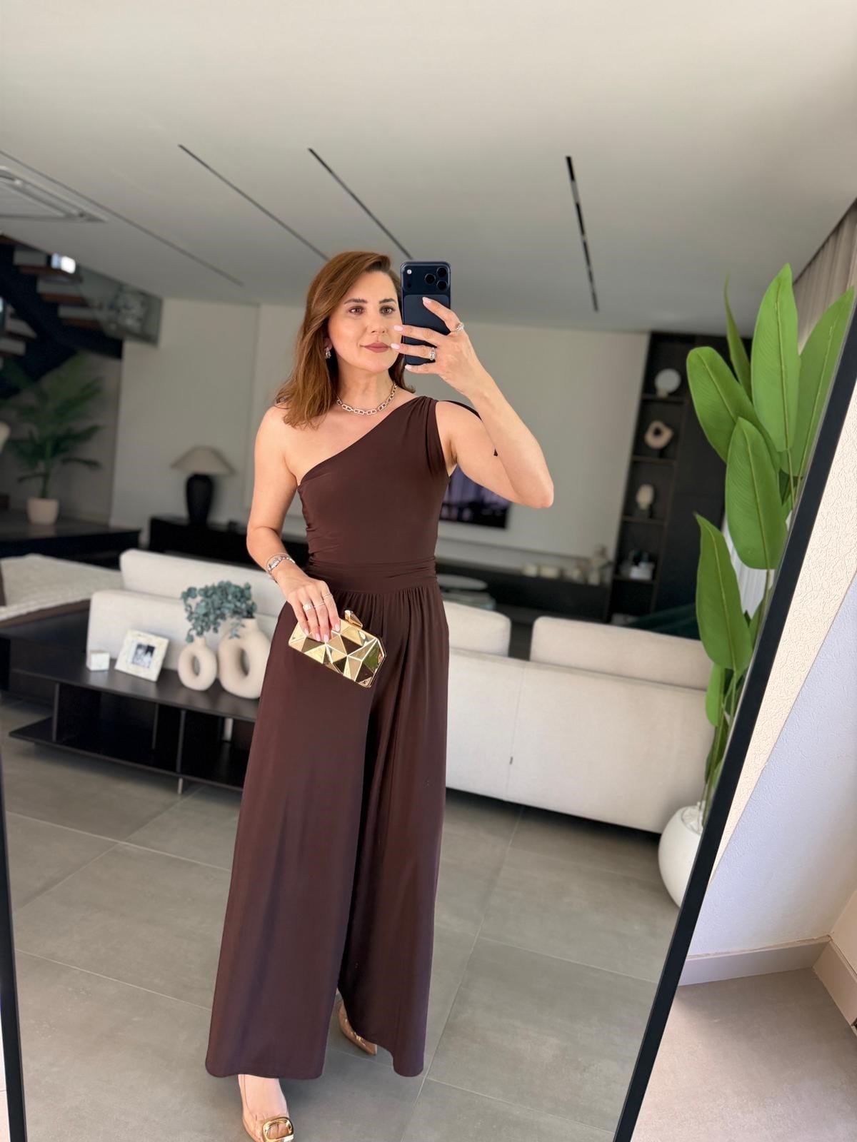 Acı Kahve Sandy Tek Omuz Tulum