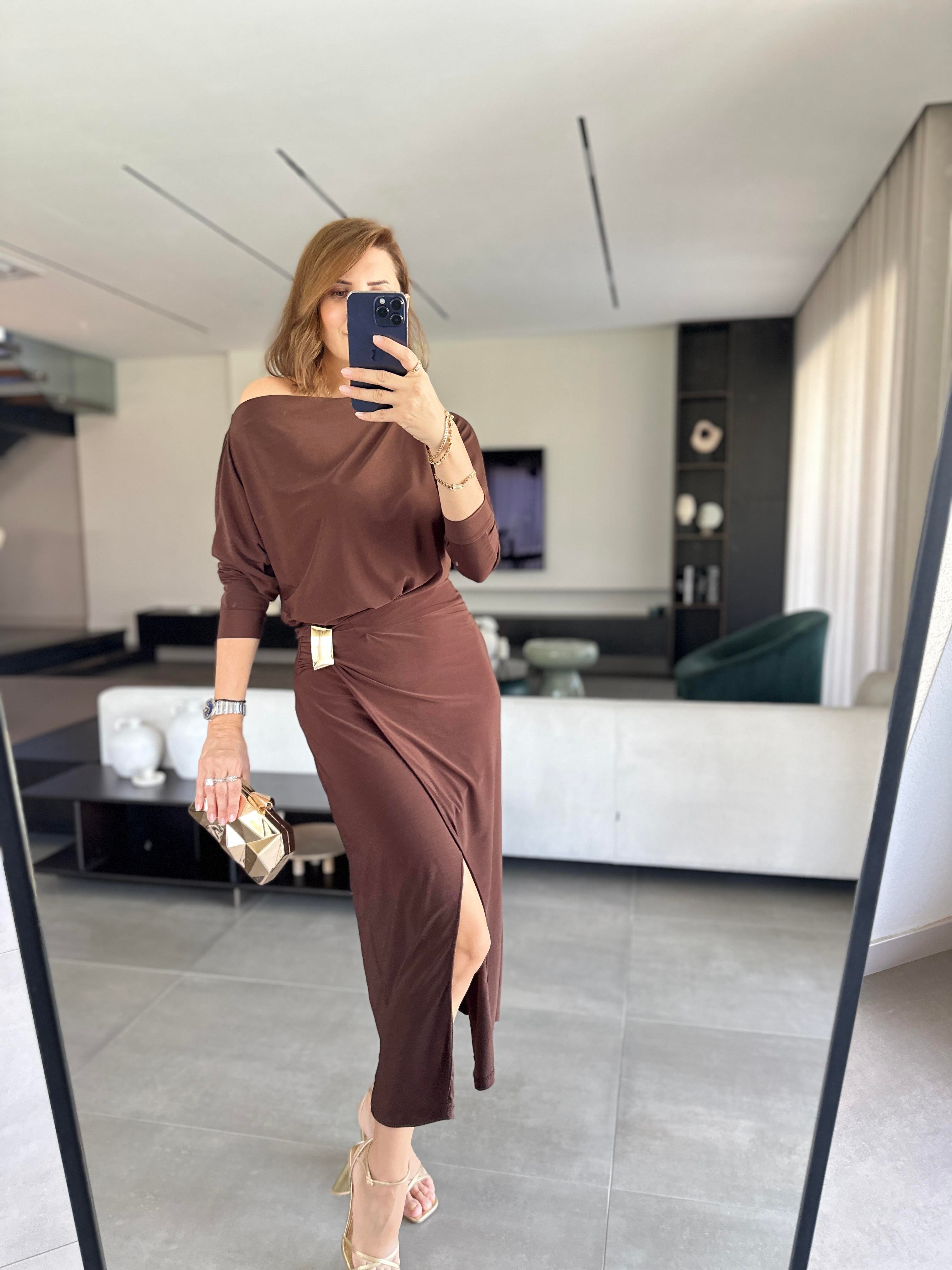 Acı Kahve Sandy Tokalı Elbise