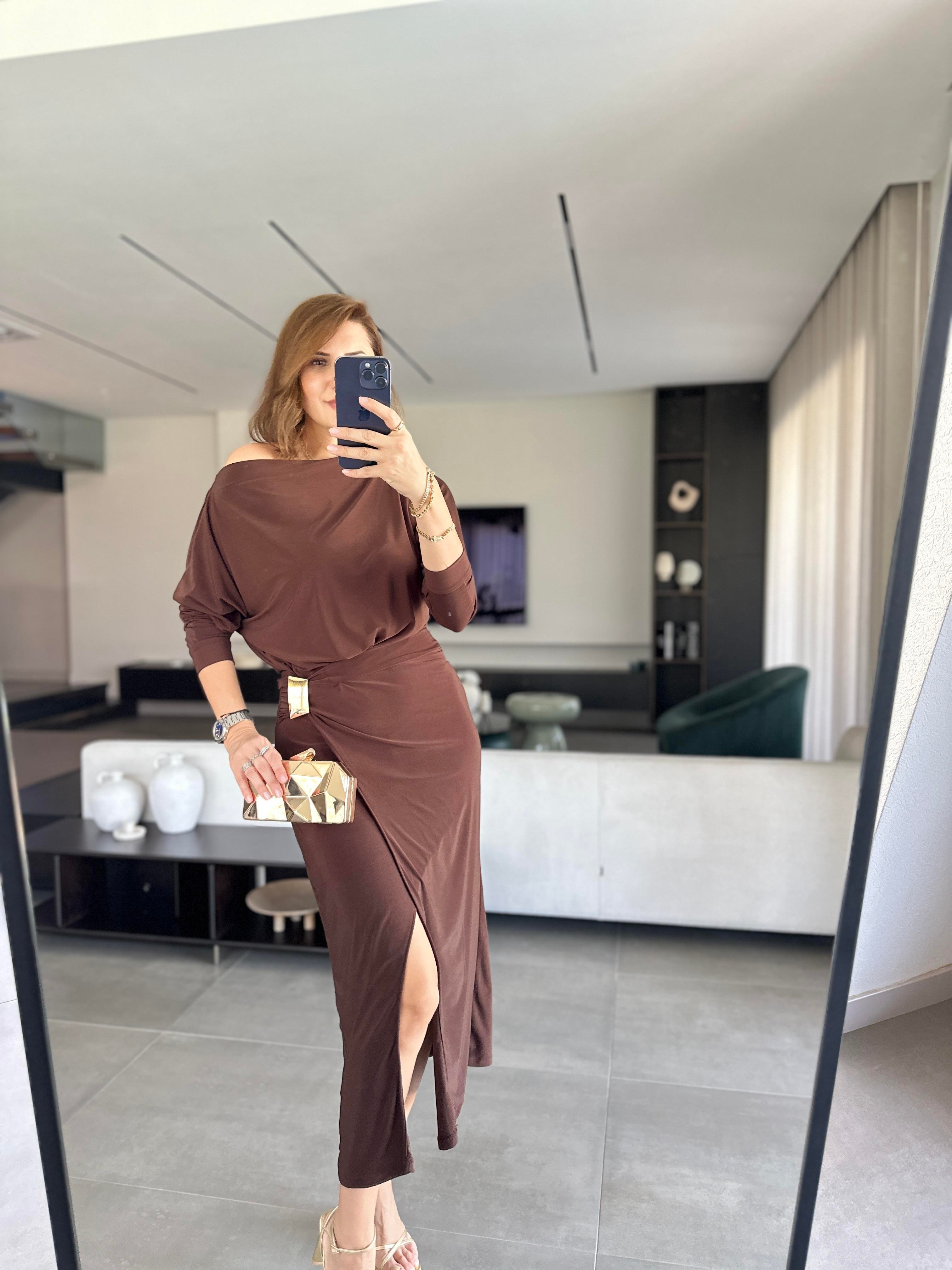 Acı Kahve Sandy Tokalı Elbise