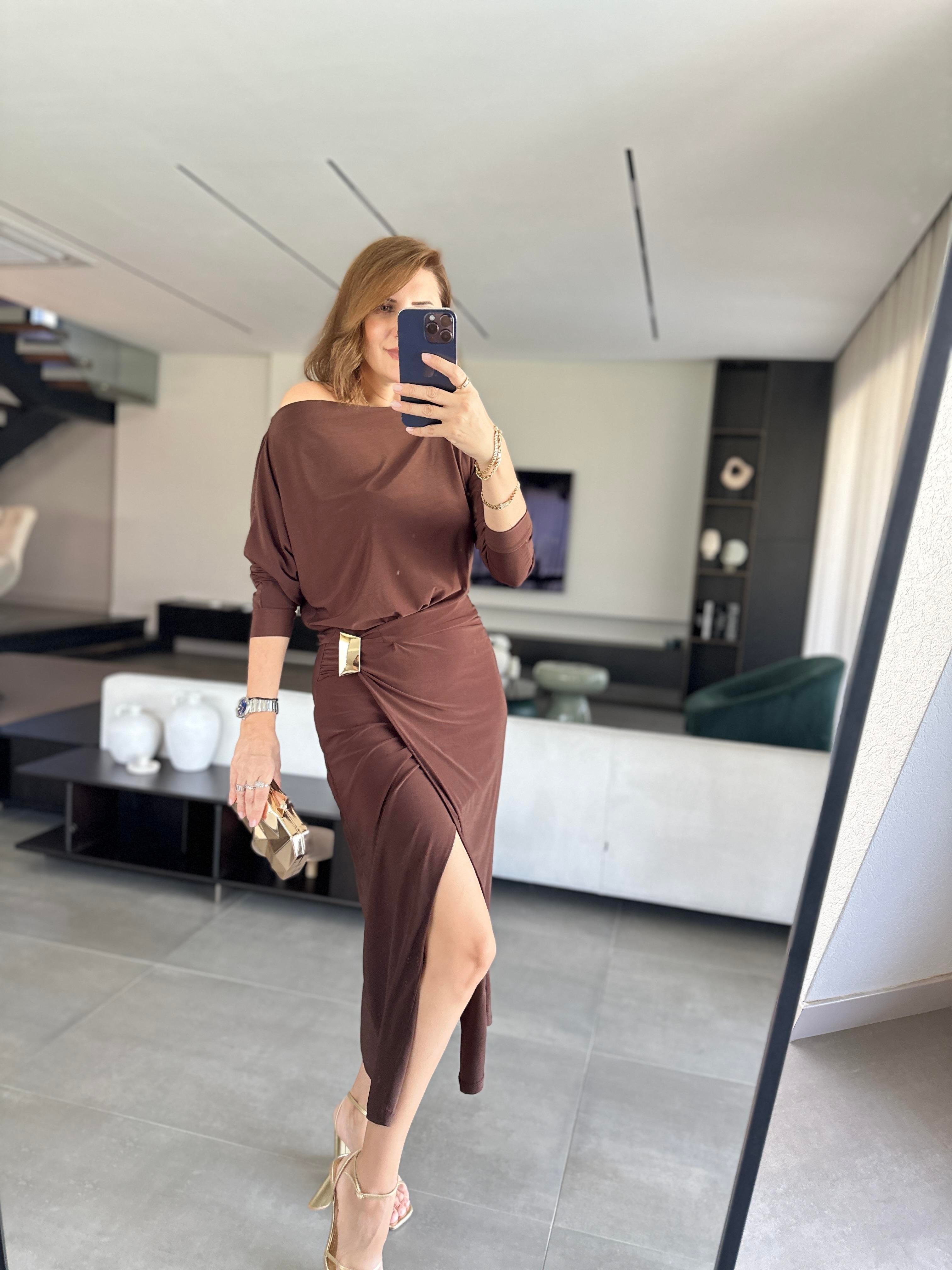 Acı Kahve Sandy Tokalı Elbise
