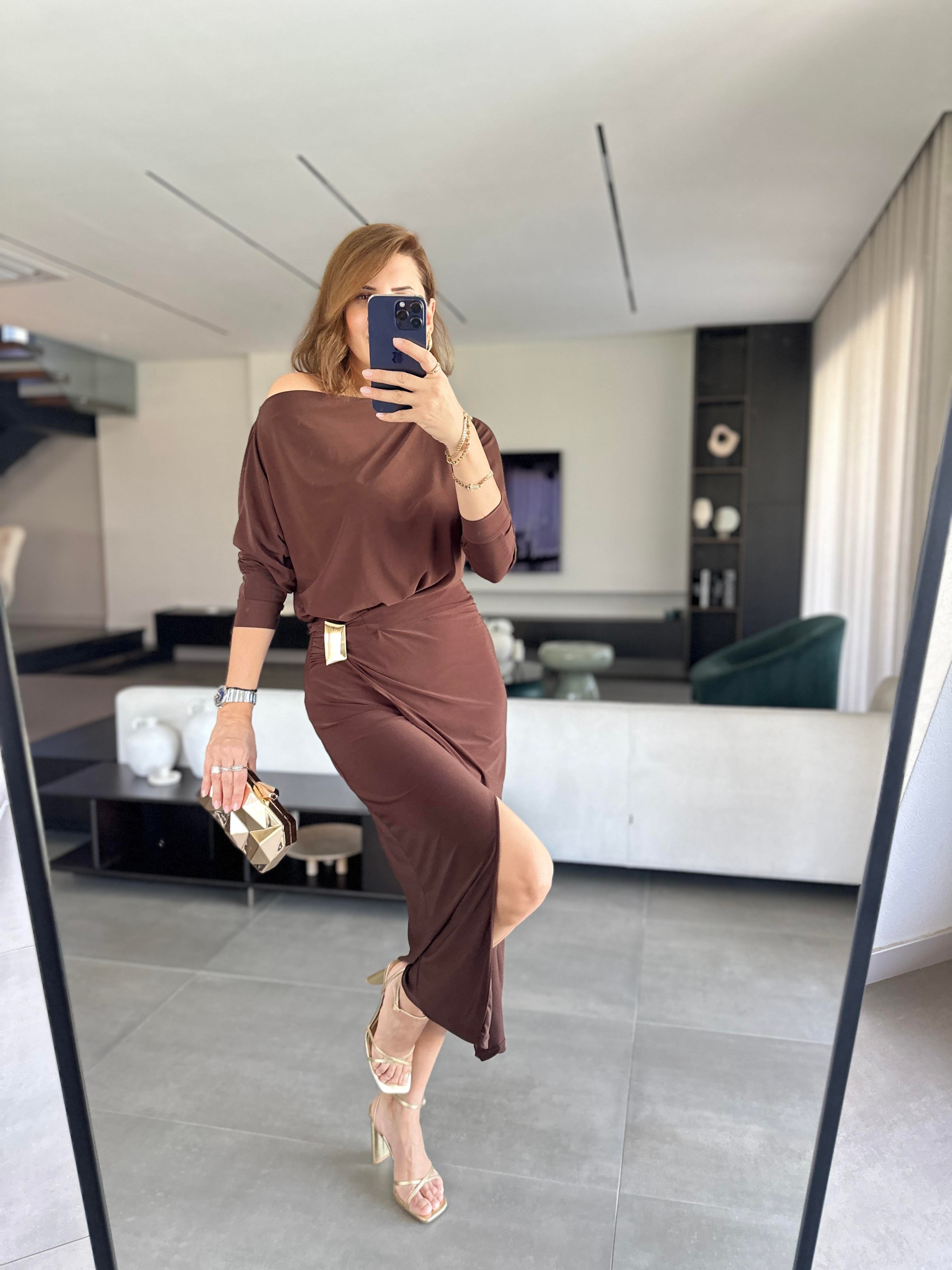 Acı Kahve Sandy Tokalı Elbise