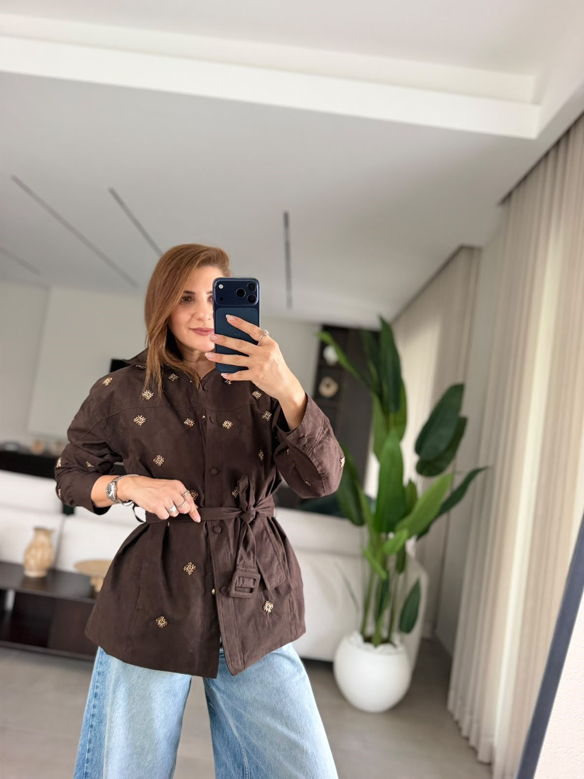 Acı Kahve Süet Boncuklu Ceket