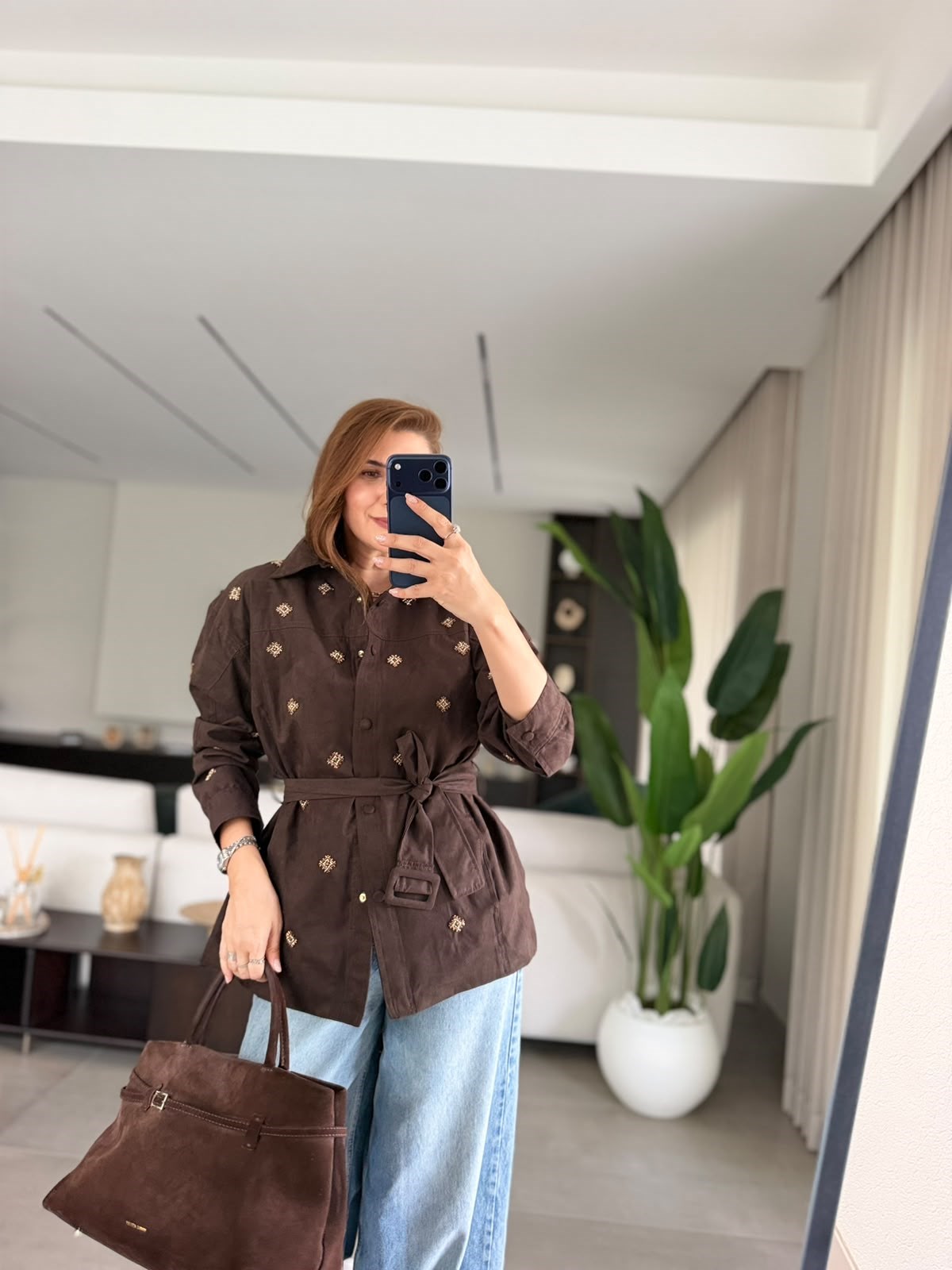 Acı Kahve Süet Boncuklu Ceket