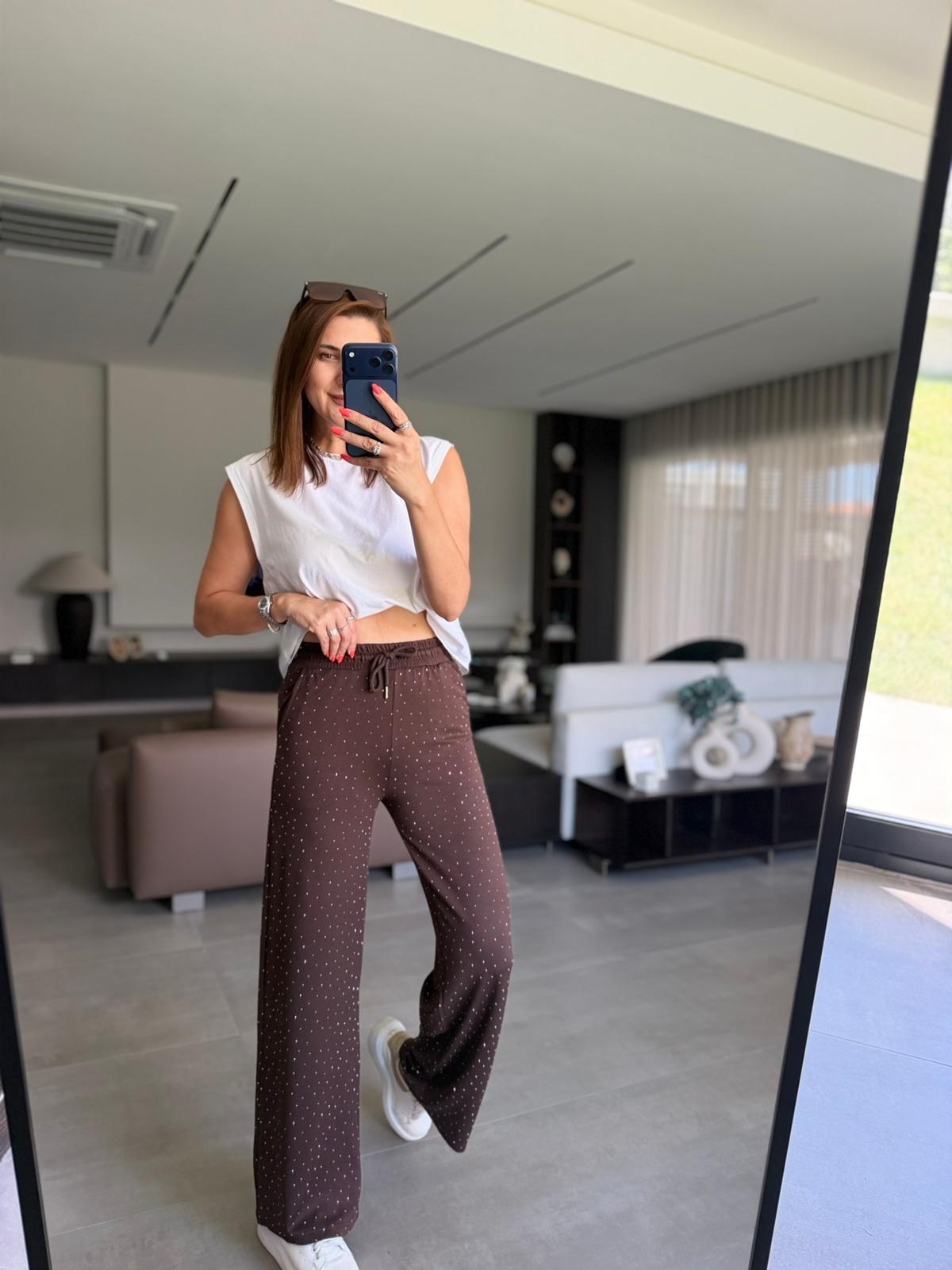 Acı Kahve Taşlı Modal Pantolon