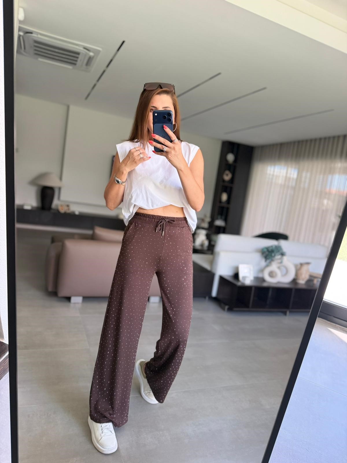 Acı Kahve Taşlı Modal Pantolon