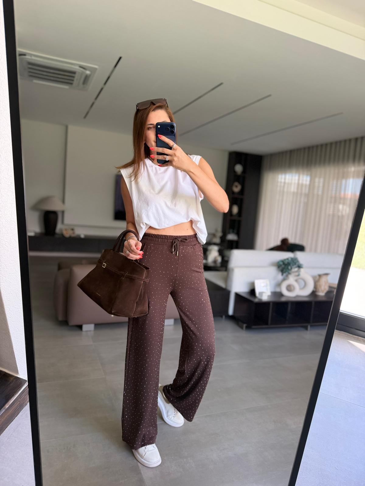 Acı Kahve Taşlı Modal Pantolon