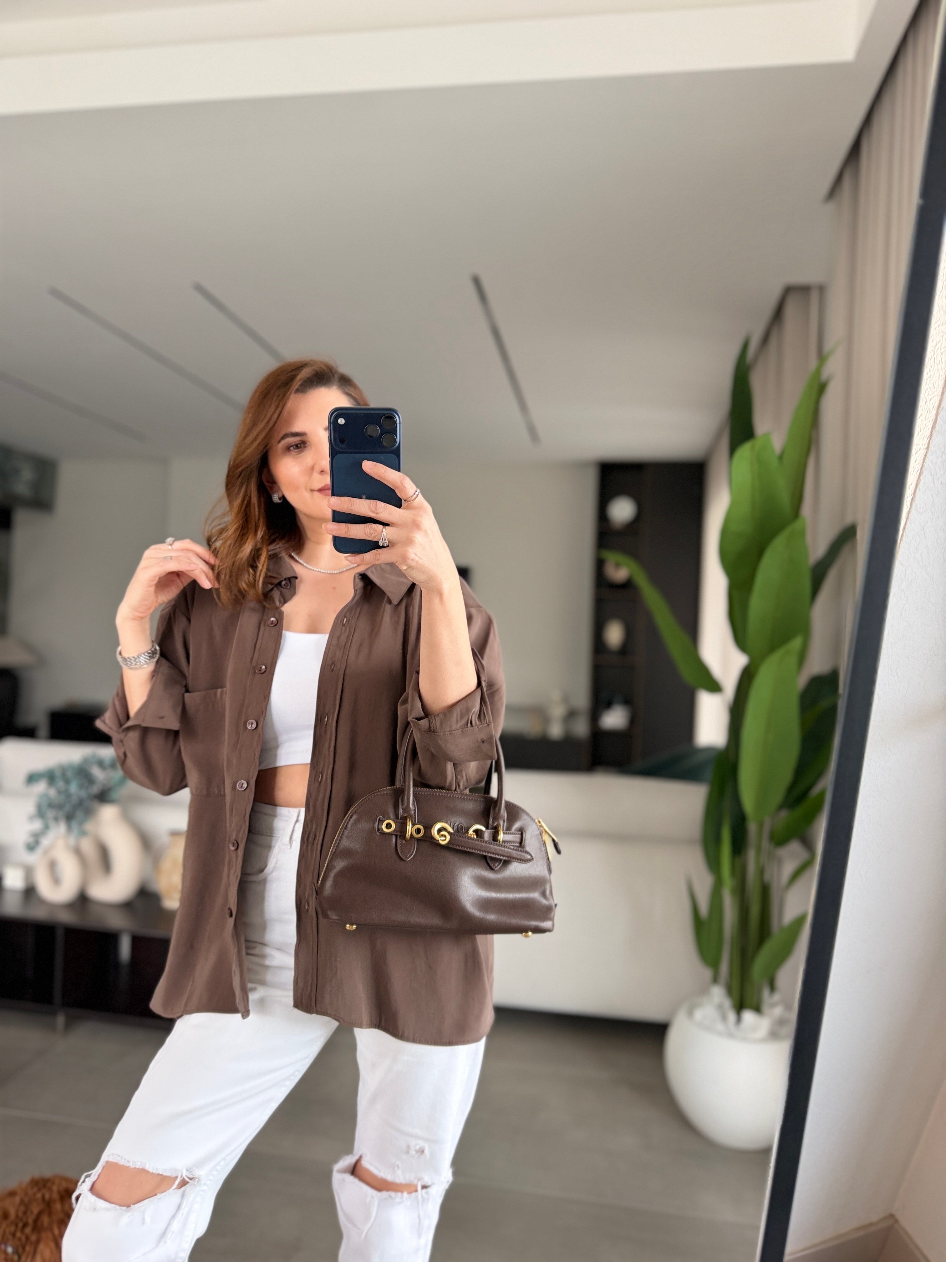 Acı Kahve Tek Cepli Modal Gömlek