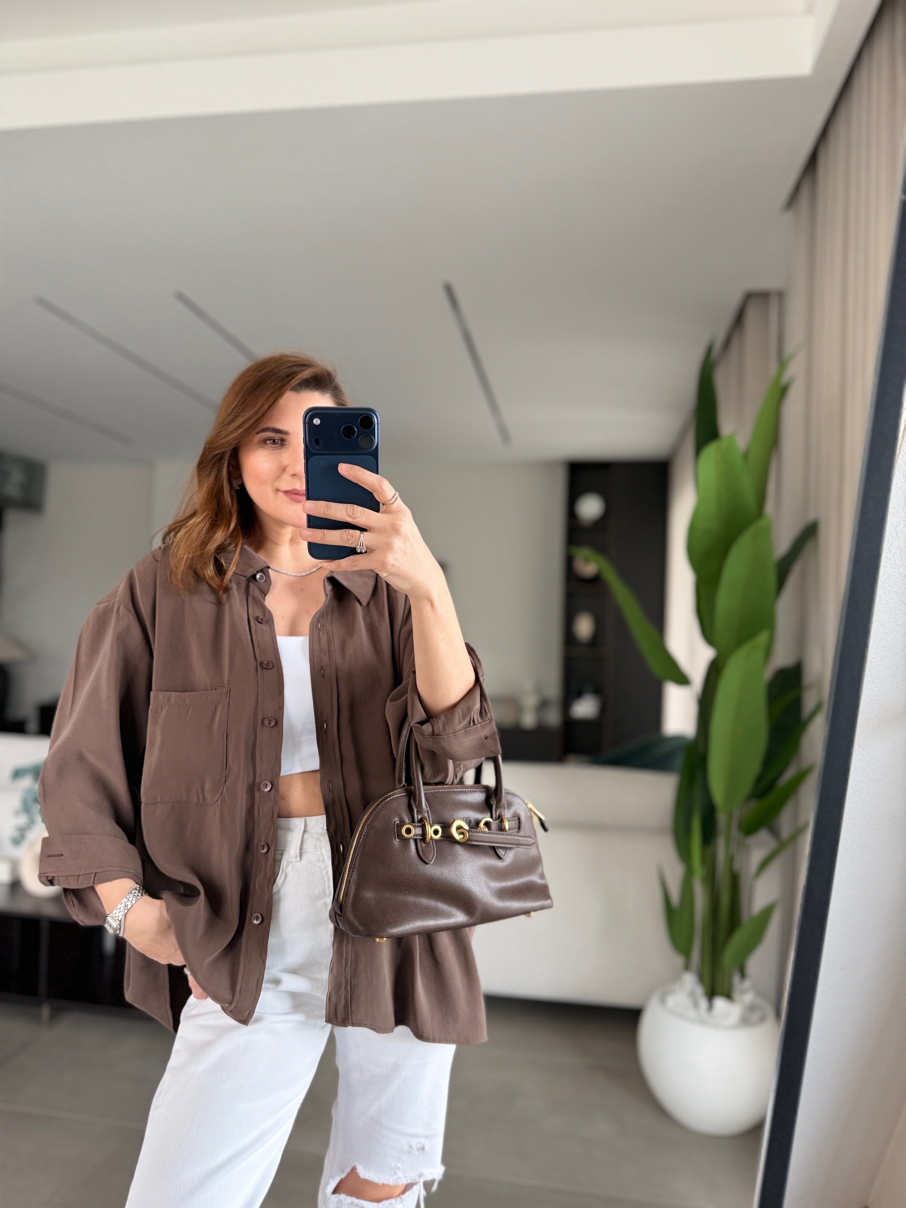 Acı Kahve Tek Cepli Modal Gömlek