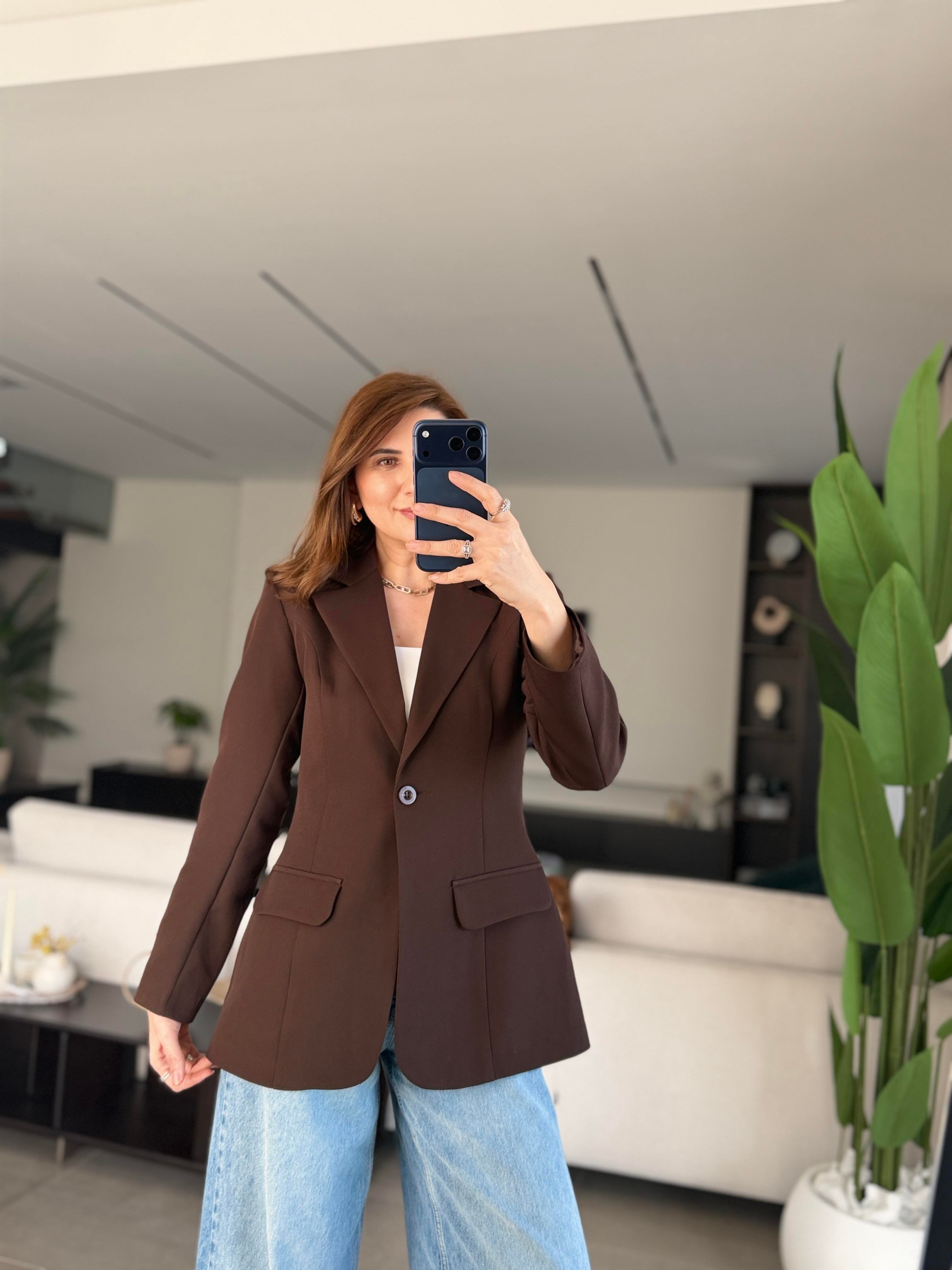 Acı Kahve Tek Düğme Hürrem Blazer Ceket