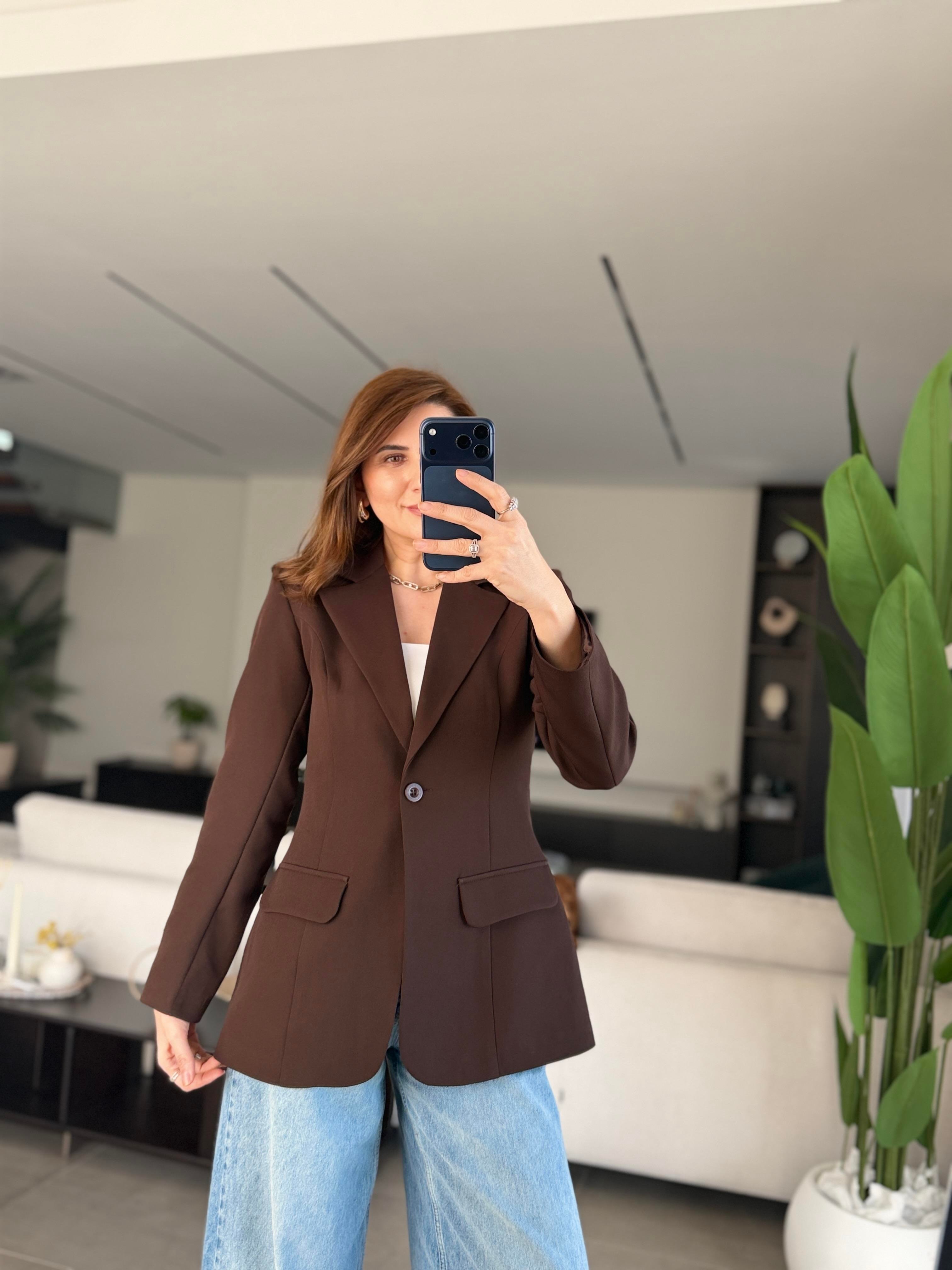 Acı Kahve Tek Düğme Hürrem Blazer Ceket