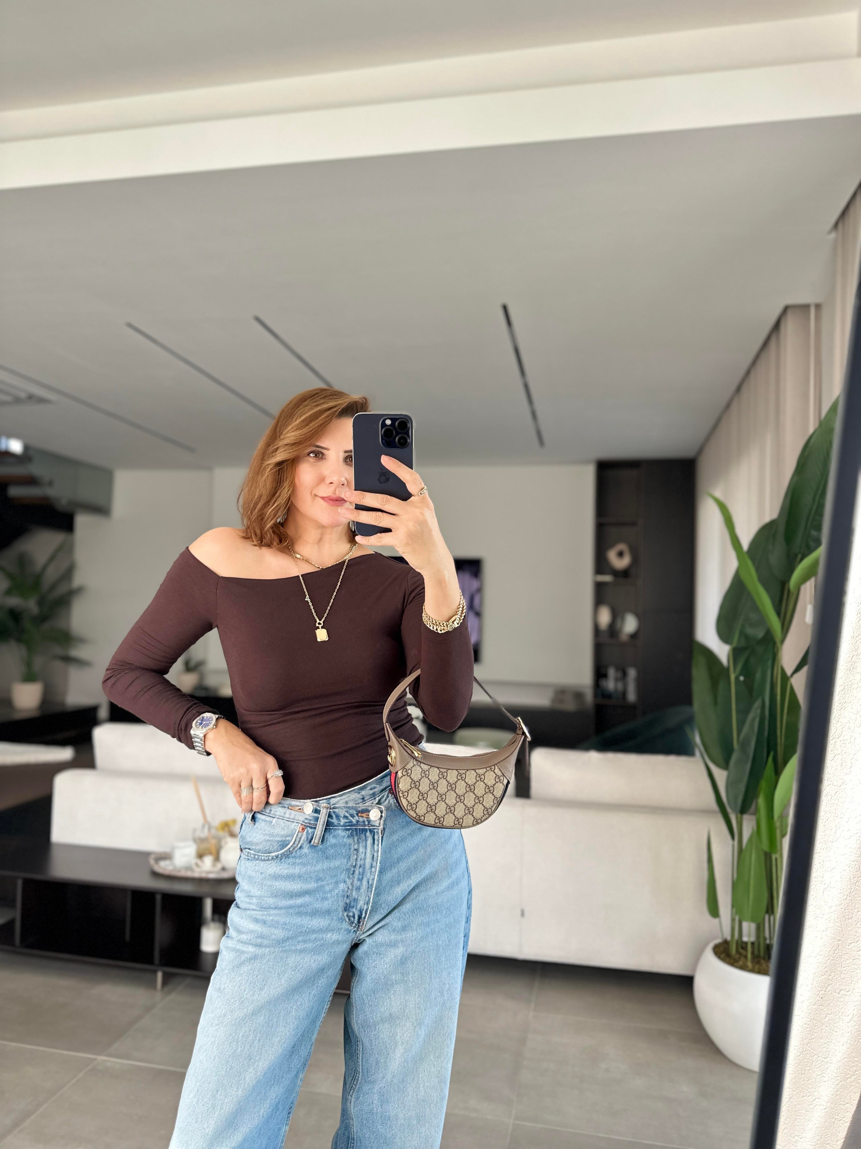 Acı Kahve Tek Omuz Açık Bluz