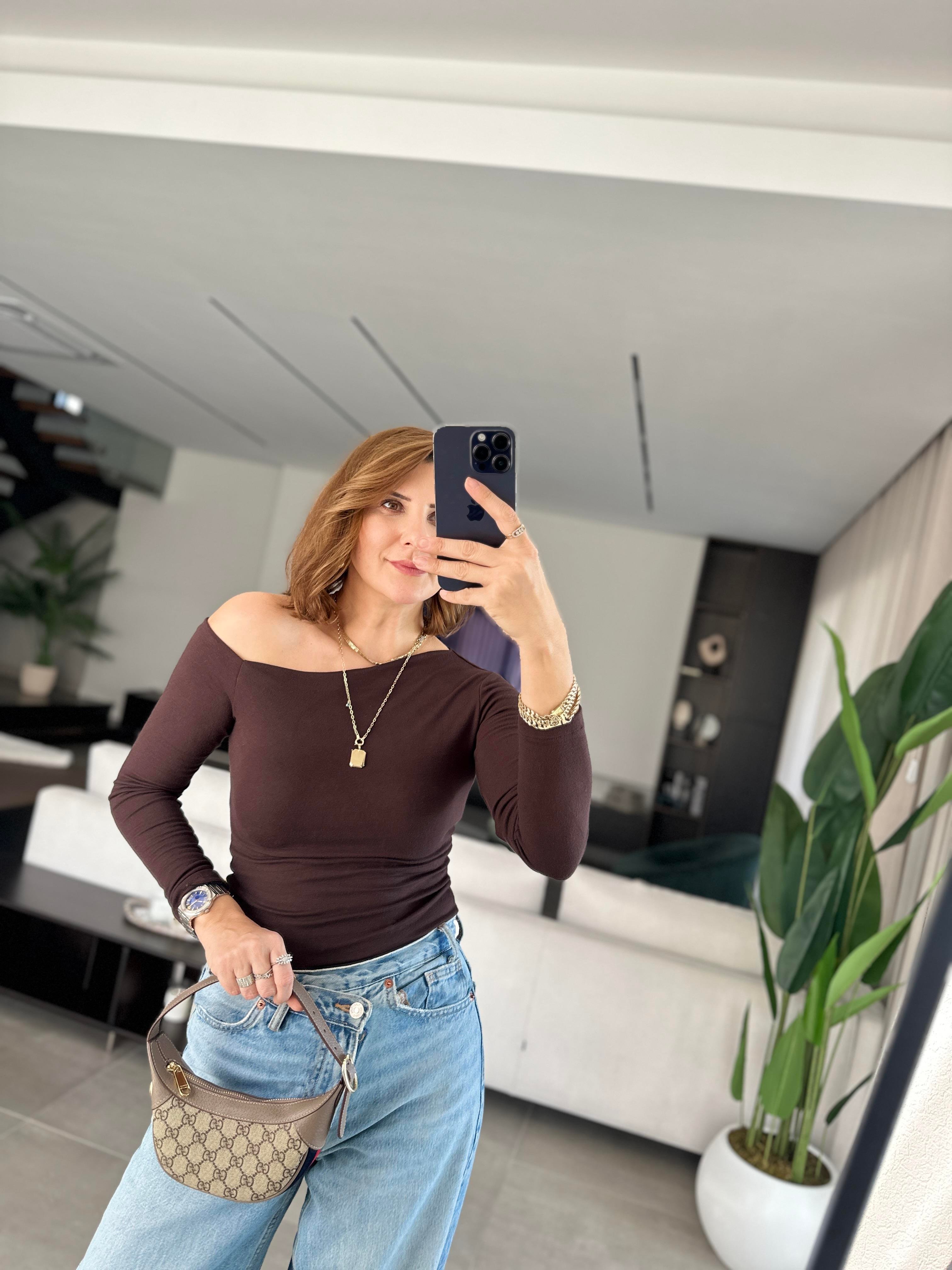 Acı Kahve Tek Omuz Açık Bluz