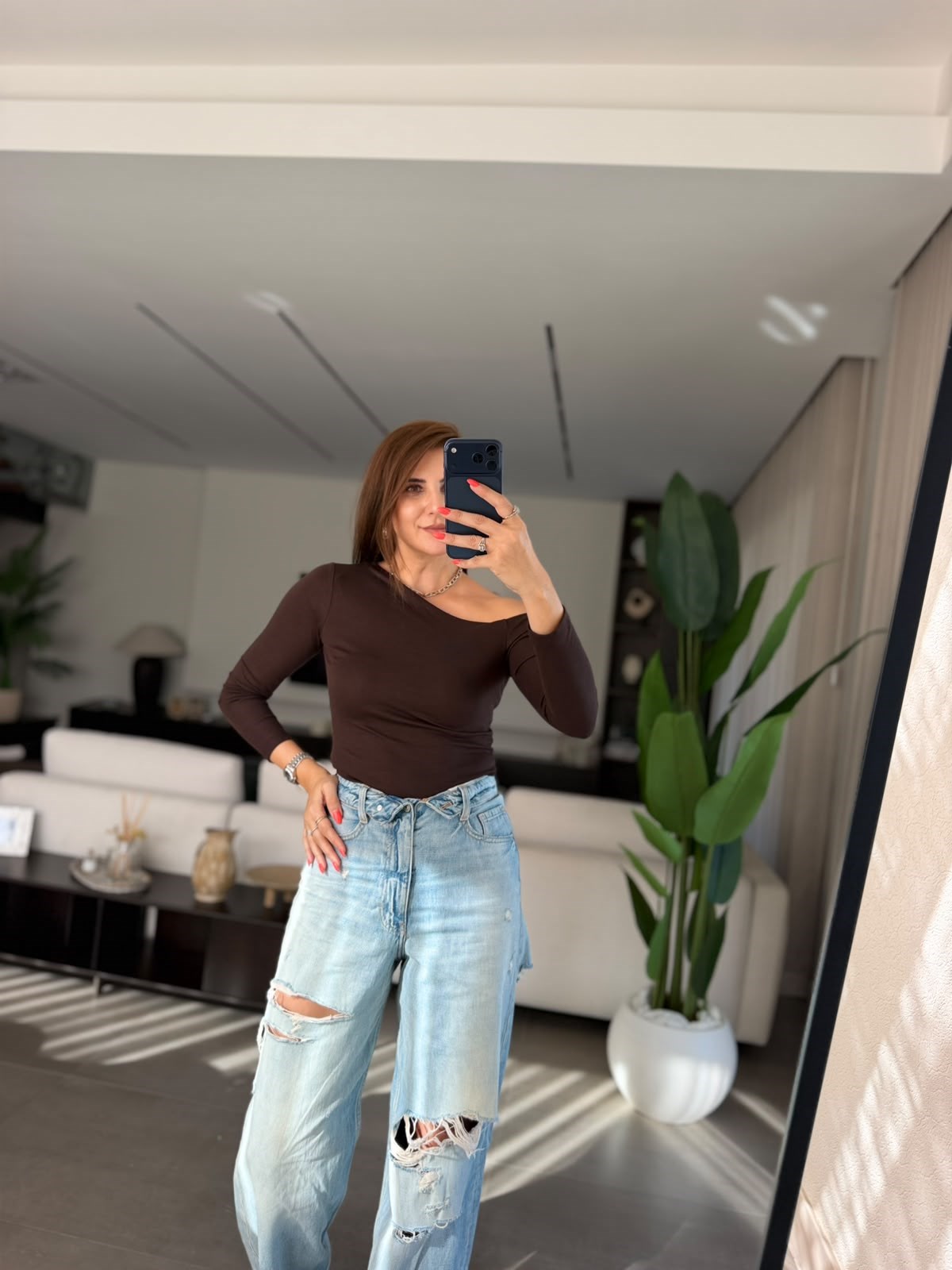 Acı Kahve Tek Omuz Açık Bluz