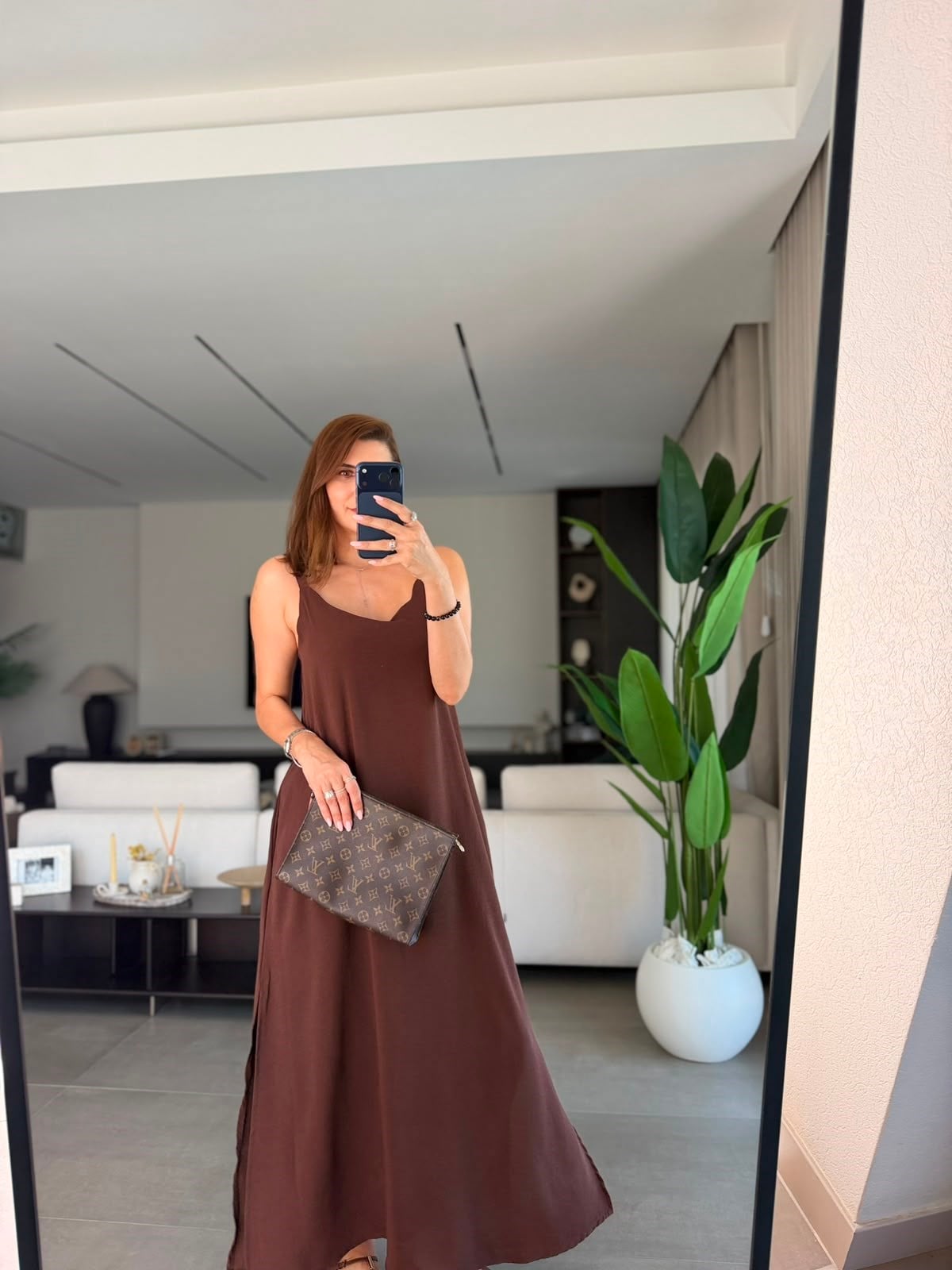 Acı Kahve Tela Askılı Elbise