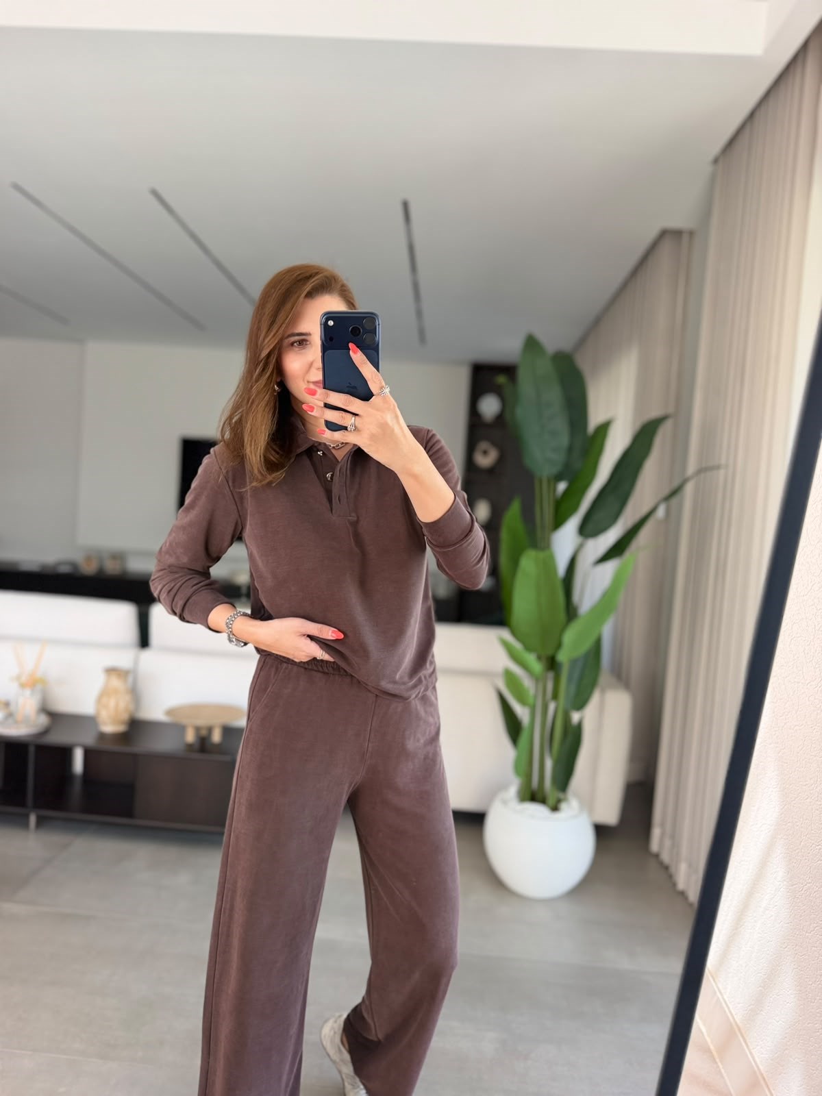 Acı Kahve Üç Düğmeli Yakalı Pike Takım