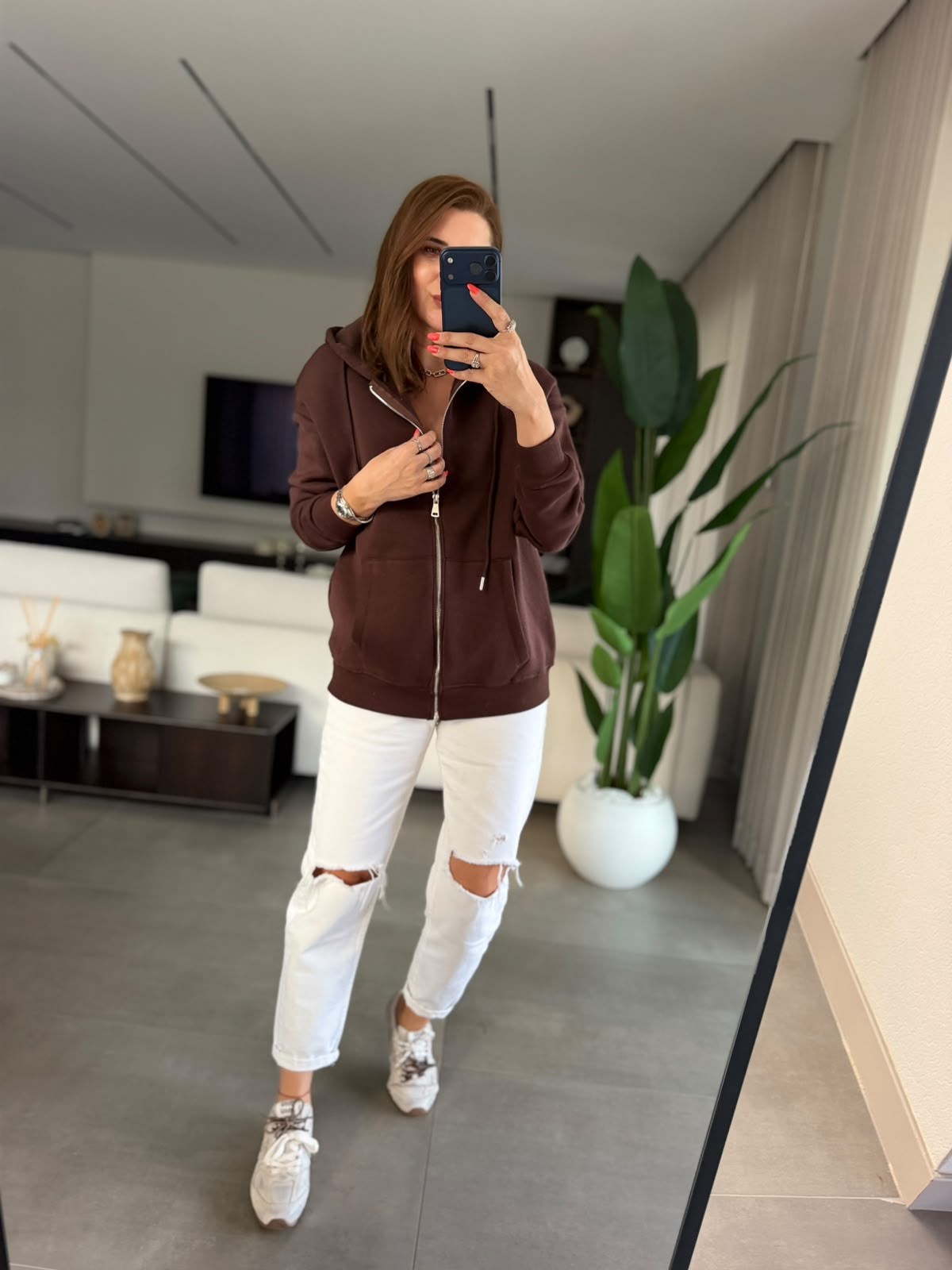 Acı Kahve Üç İplik Kapşonlu Oversize Ceket