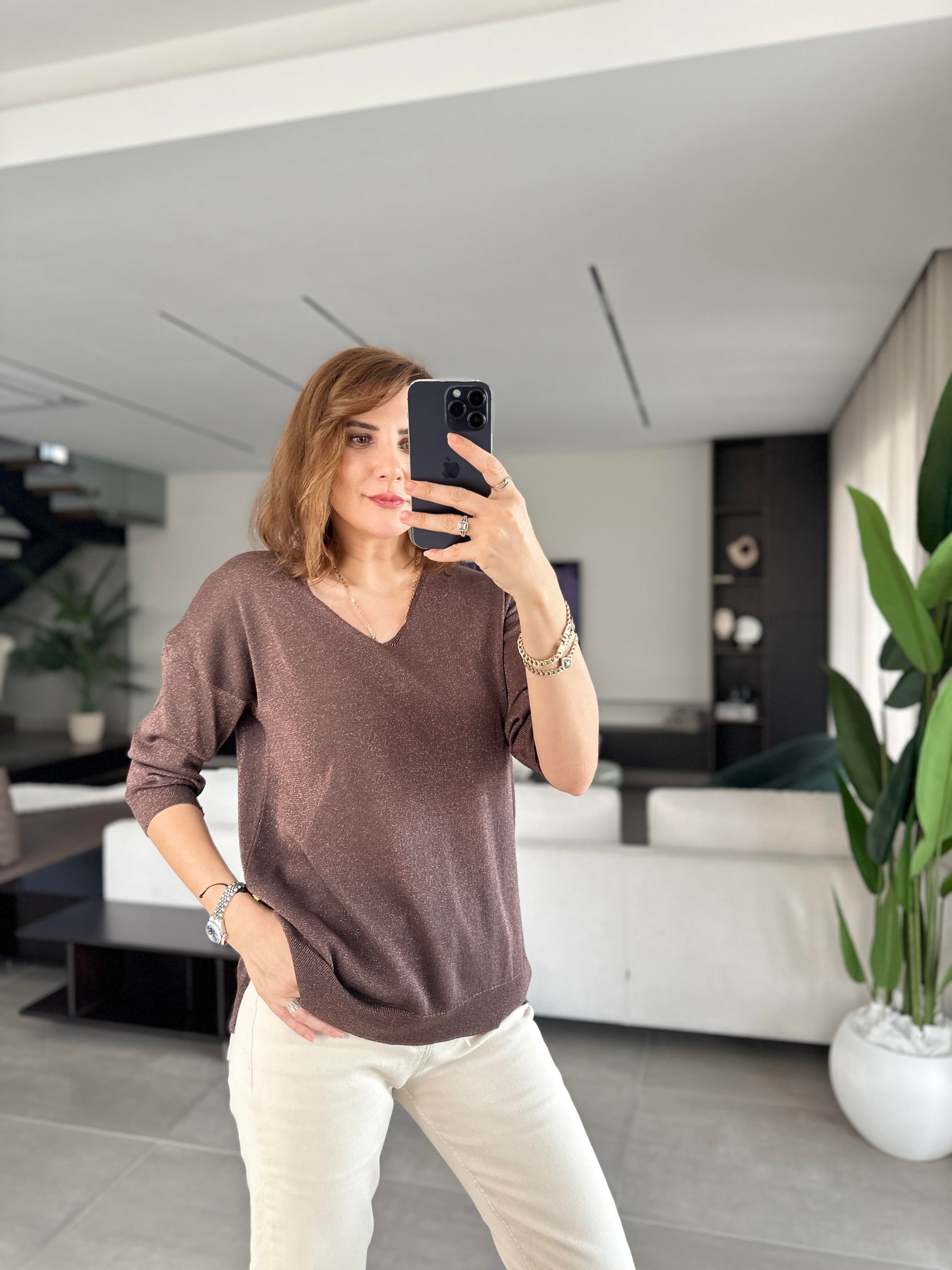 Acı Kahve V Yaka Simli Merserize