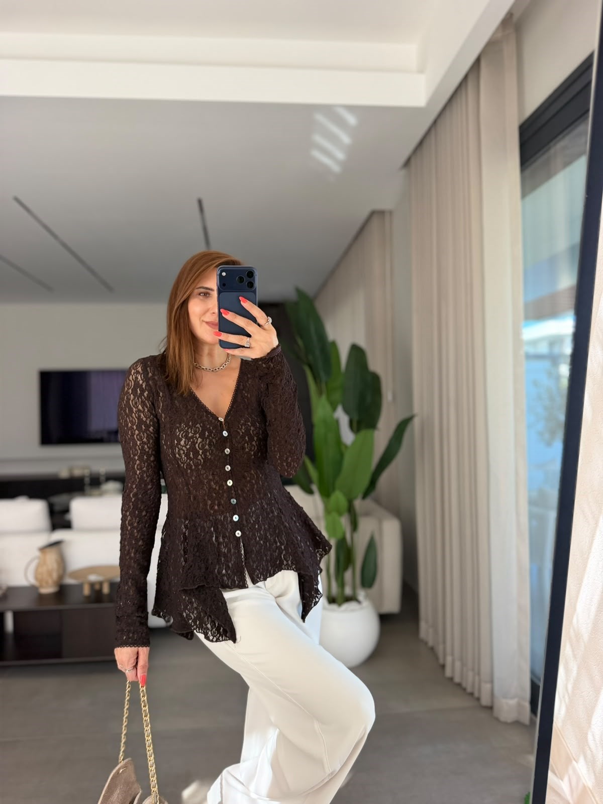 Acı Kahve  Violetta Dantel Peplum Hırka